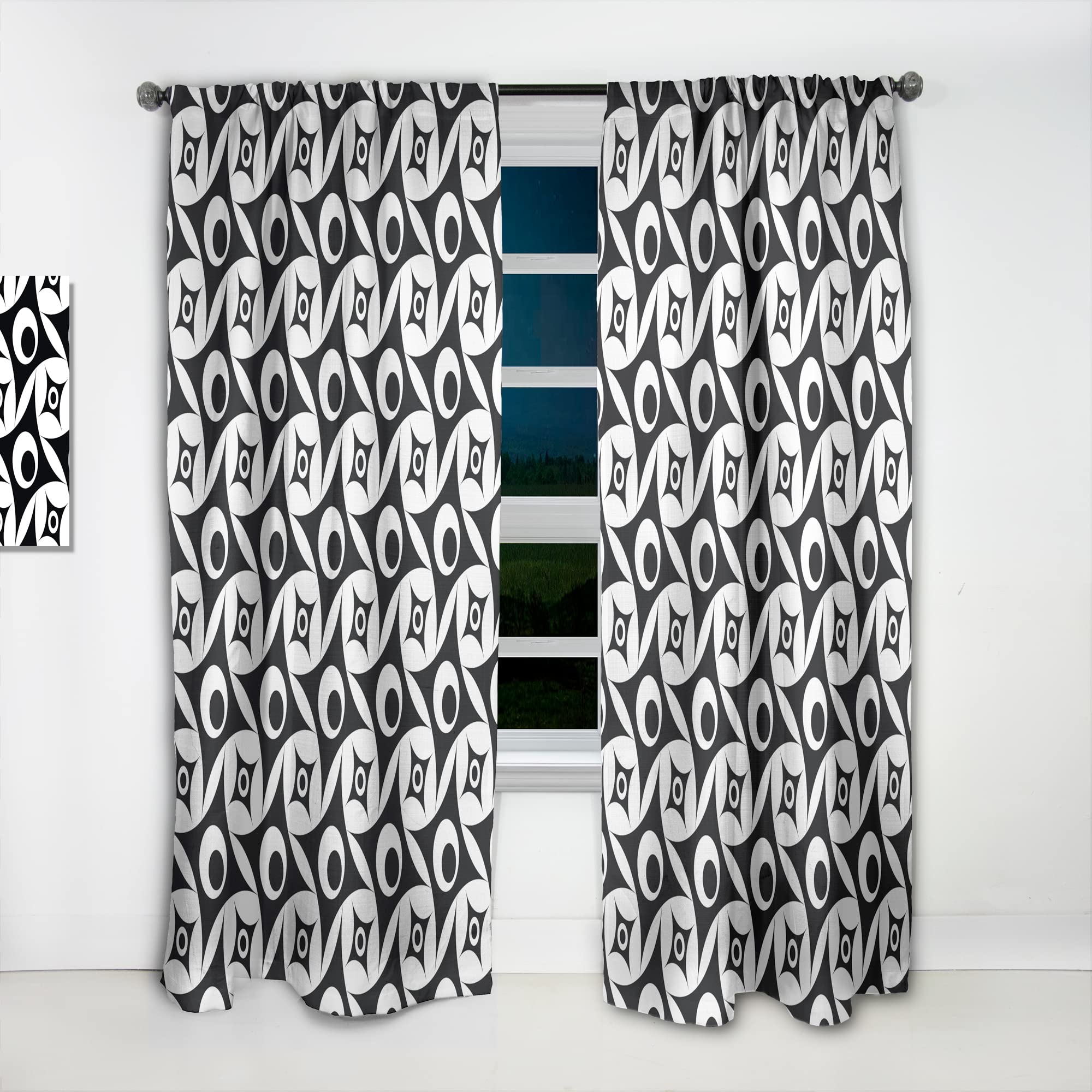 DesignQ Monochrome Geometric Pattern VII Blackout Curtains - Thermal Insulated Single Panel (52x95 inches) for Bedroom & Living Room - Modern Window Treatment for Home Decor & Light Blocking