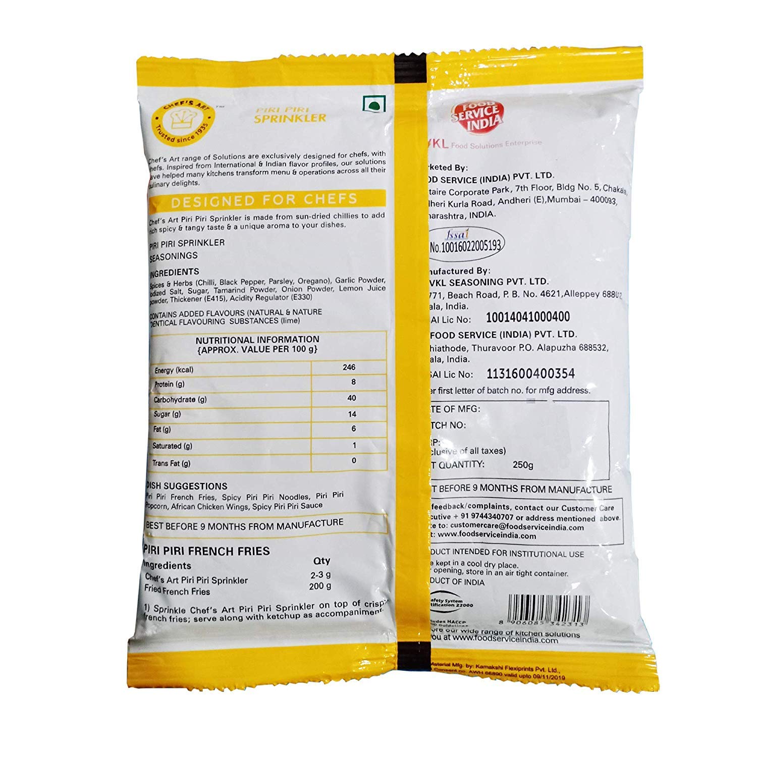 Chef's Art Piri Piri Seasoning Powder - 250g Pack | Cilantro & Spicy Blend | Perfect for Snacks, Popcorn, Grilled Meats & More