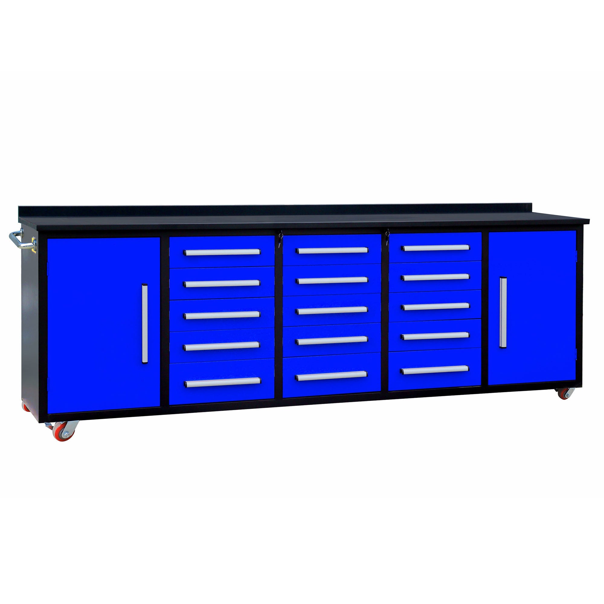 10ft Heavy Duty Storage Cabinet with Work Bench - 15 Drawers & 2 Cabinets, Blue - Perfect for Garage Organization, Workshop Storage & Home Office Furniture