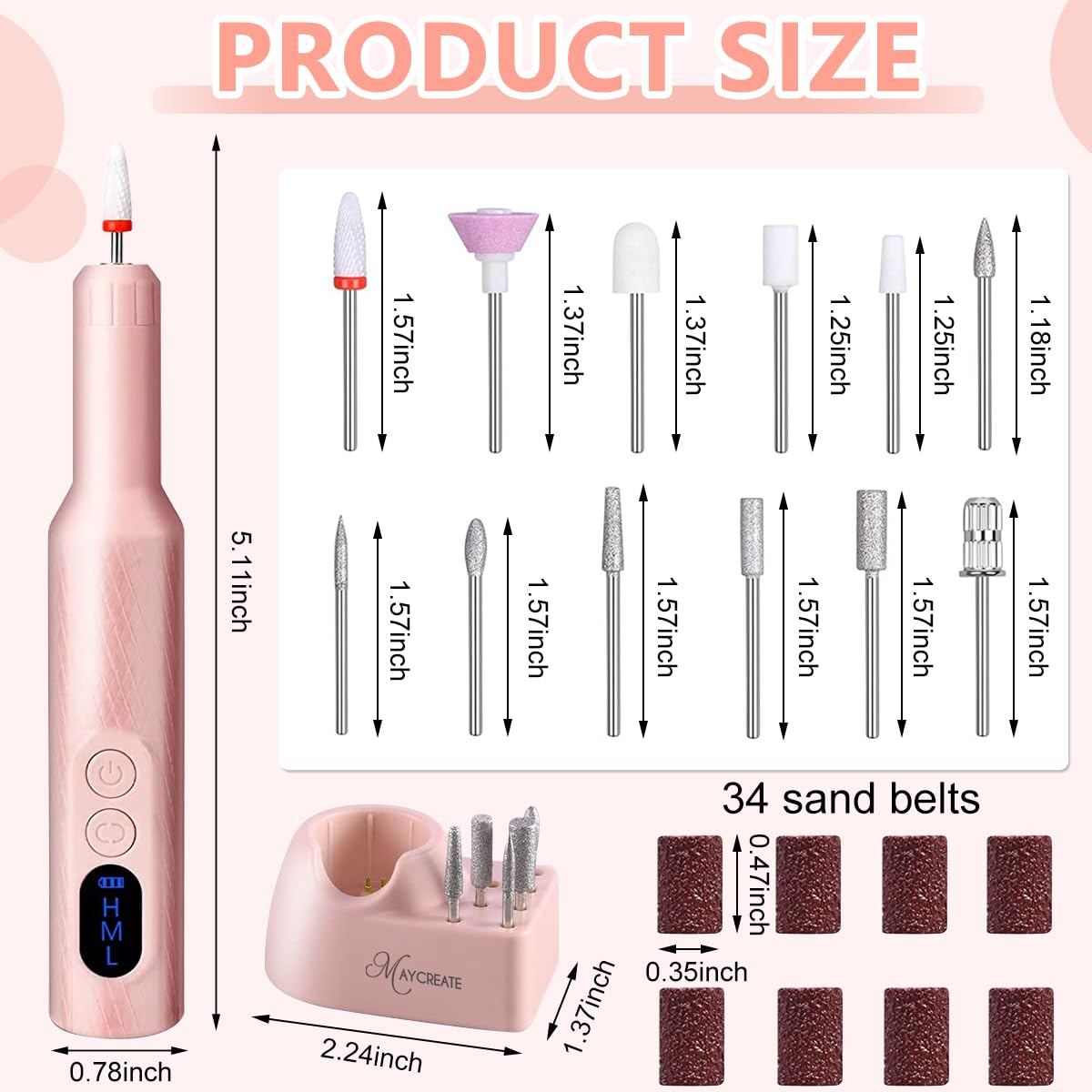 MAYCREATE® Professional Cordless Nail Drill Machine with 6 Drill Bits - Adjustable Speed Electric Manicure Pedicure Kit for Gel Nails, Nail Extensions & Salon Use - Perfect for Home Nail Care & Professional Salon Services
