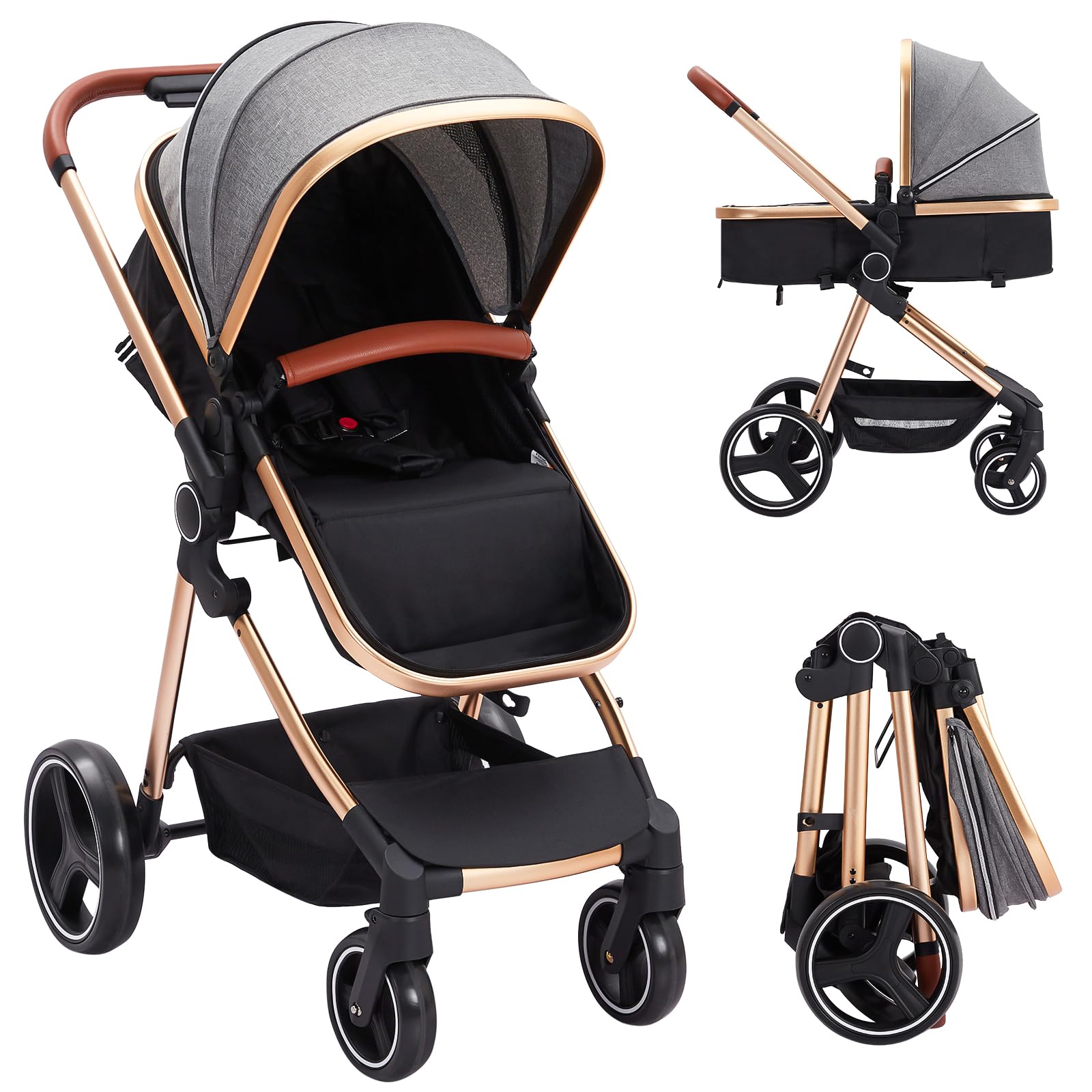 Best Convertible Baby Stroller - Lightweight Foldable Pushchair with Reversible Bassinet | Adjustable Canopy & 5-Point Safety Harness | Perfect for Newborns & Toddlers (0-36 Months) | Ideal for Travel, Shopping & Outdoor Walks