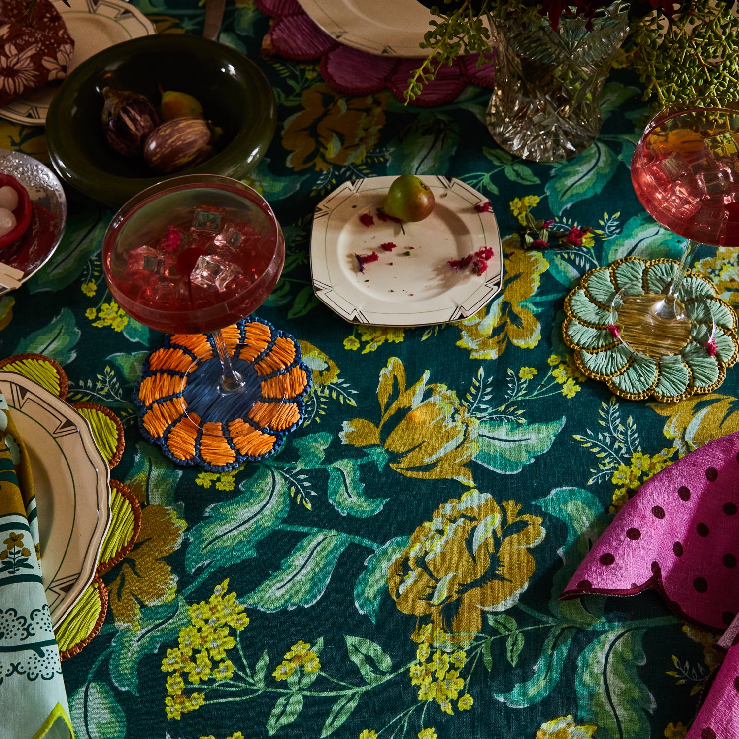 Margot Tablecloth - Waterproof & Stain-Resistant Forest Green Table Cover for Indoor/Outdoor Dining, Picnics, and Parties - 60x84 Inches