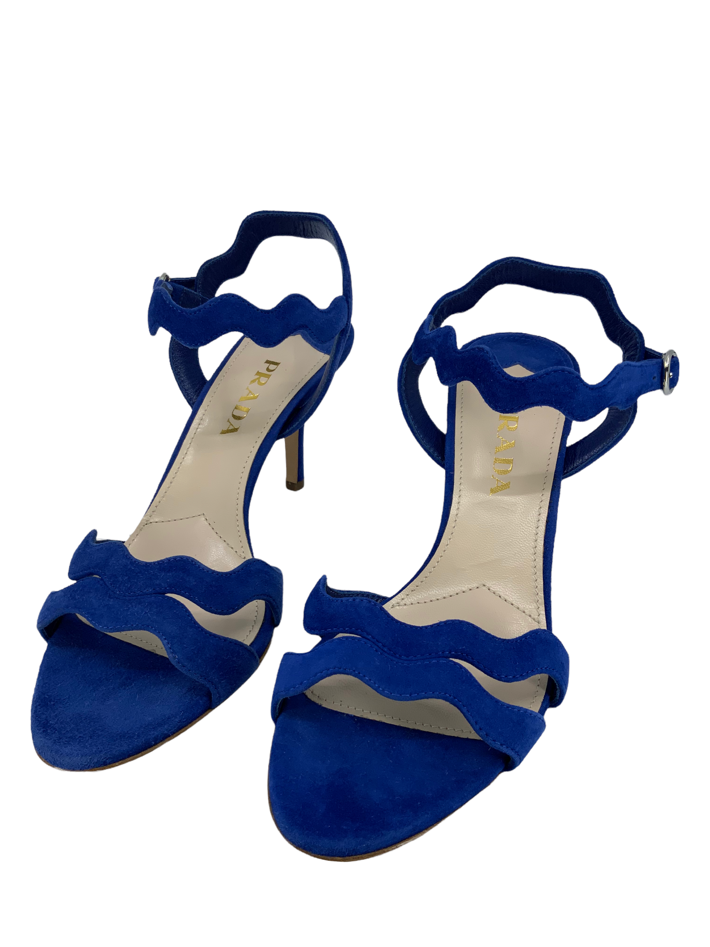Prada Wavy Strap Scalloped Suede Sandals Women's Size 7 | New Luxury Designer Heels for Summer Outfits & Beach Weddings
