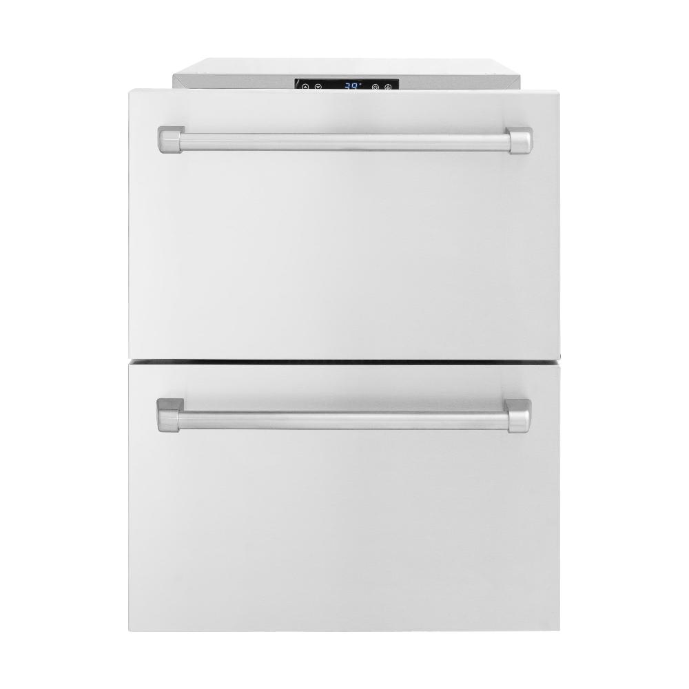 ZLINE 24 Inch Stainless Steel Outdoor Rated Dual Refrigerator Drawer - 168 Can Capacity, Touchstone Series (RDSO ST 24) - Perfect for Outdoor Kitchens, Patios, and Entertaining Areas
