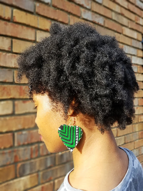 African Print Green Earrings DP3553ER7 - Handmade Beaded Dangle Earrings for Women, Boho Chic Accessories for Parties, Weddings & Everyday Wear