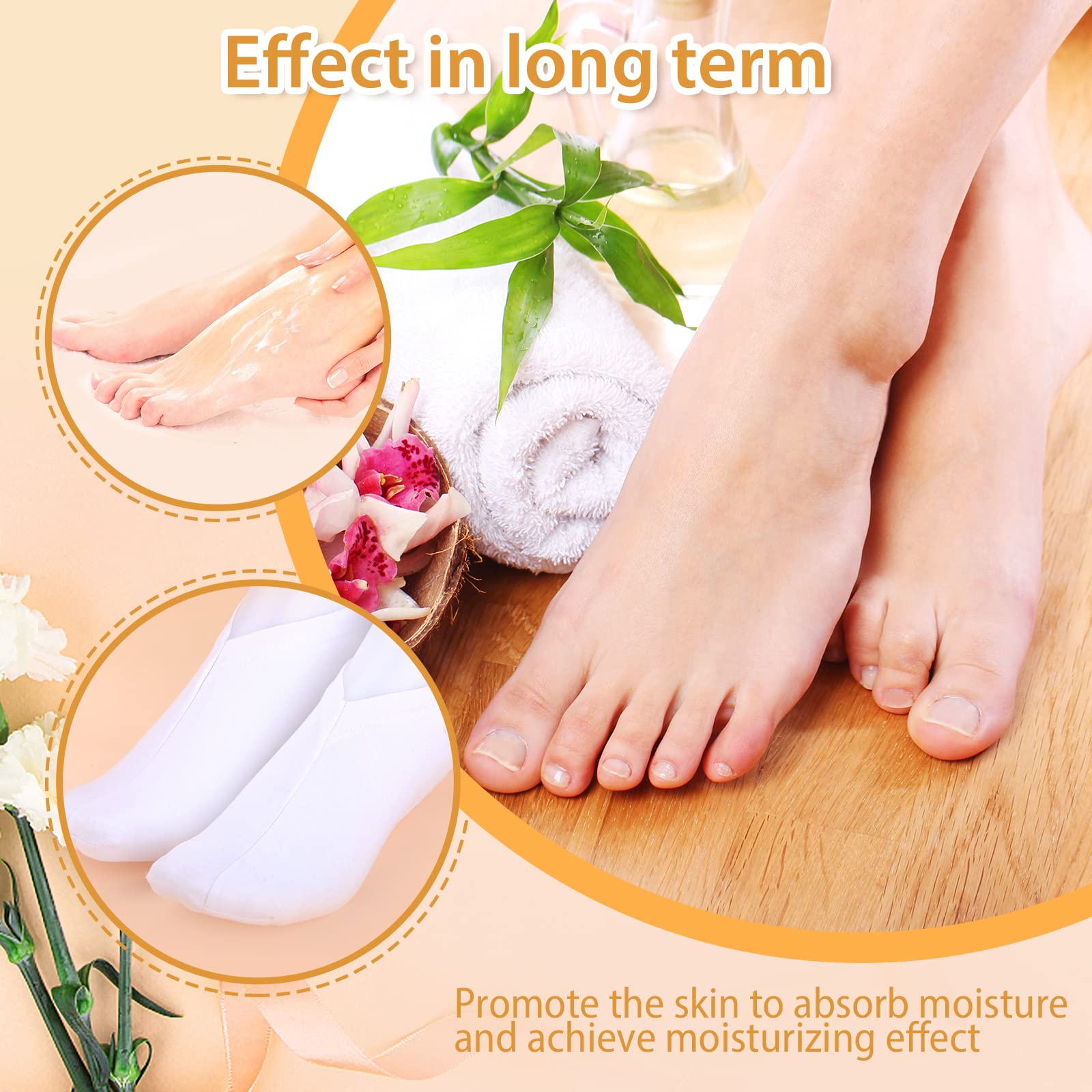 3 Pairs Moisturizing Socks for Dry Cracked Feet - Soft Cotton Foot Spa Socks with Deep Hydration for Calluses, Rough Skin & Cracked Heels - 8.26 Inch White Cosmetic Socks - Perfect for Overnight Foot Care & Relaxing Spa Treatments