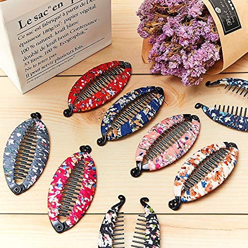 9-Piece Floral Bohemian Banana Hair Clips for Women & Girls - Fish Shape Hair Claws with Wrapped Cloth - 5.3 x 2.4 Inch Hair Accessories for Party, Wedding & Everyday Style