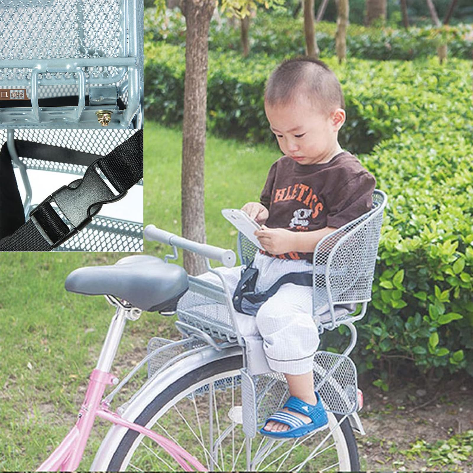 **Rear Kids Bike Seat for Toddlers & Children - Universal Fit for Beach Cruiser, MTB & Bicycle - Safe & Comfortable Outdoor Cycling Seat for Family Rides, Commuting & Park Adventures**