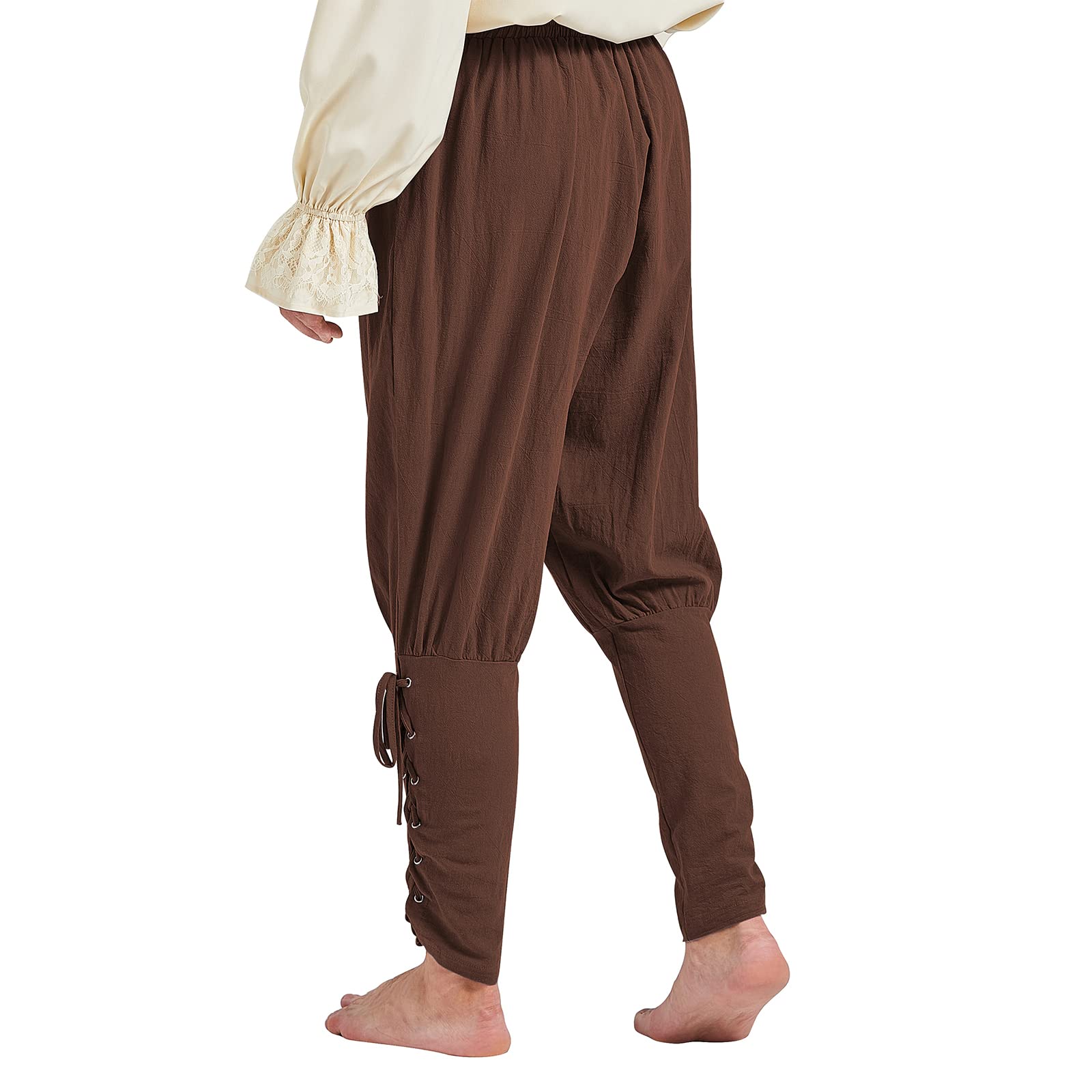 Men's Pirate Pants - Medieval Viking Navigator Cosplay Costume with Drawstrings & Ankle Bands | Renaissance Festival, Halloween Party & LARP Outfit