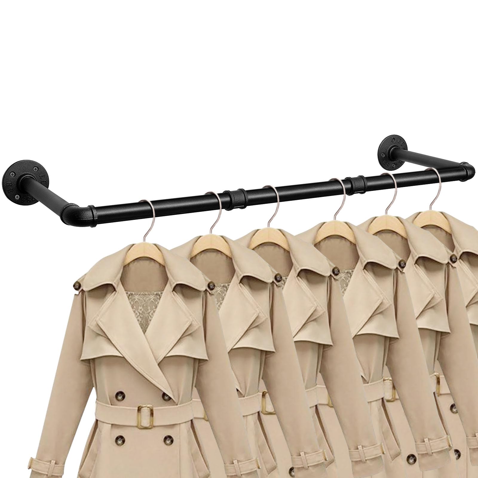 Heavy Duty Industrial Iron Pipe Clothes Hanging Bar - DIY Wall Mounted Garment Rack for Bedroom, Laundry Room & Closet Storage | Perfect for Organizing Clothes, Towels and Home Decor