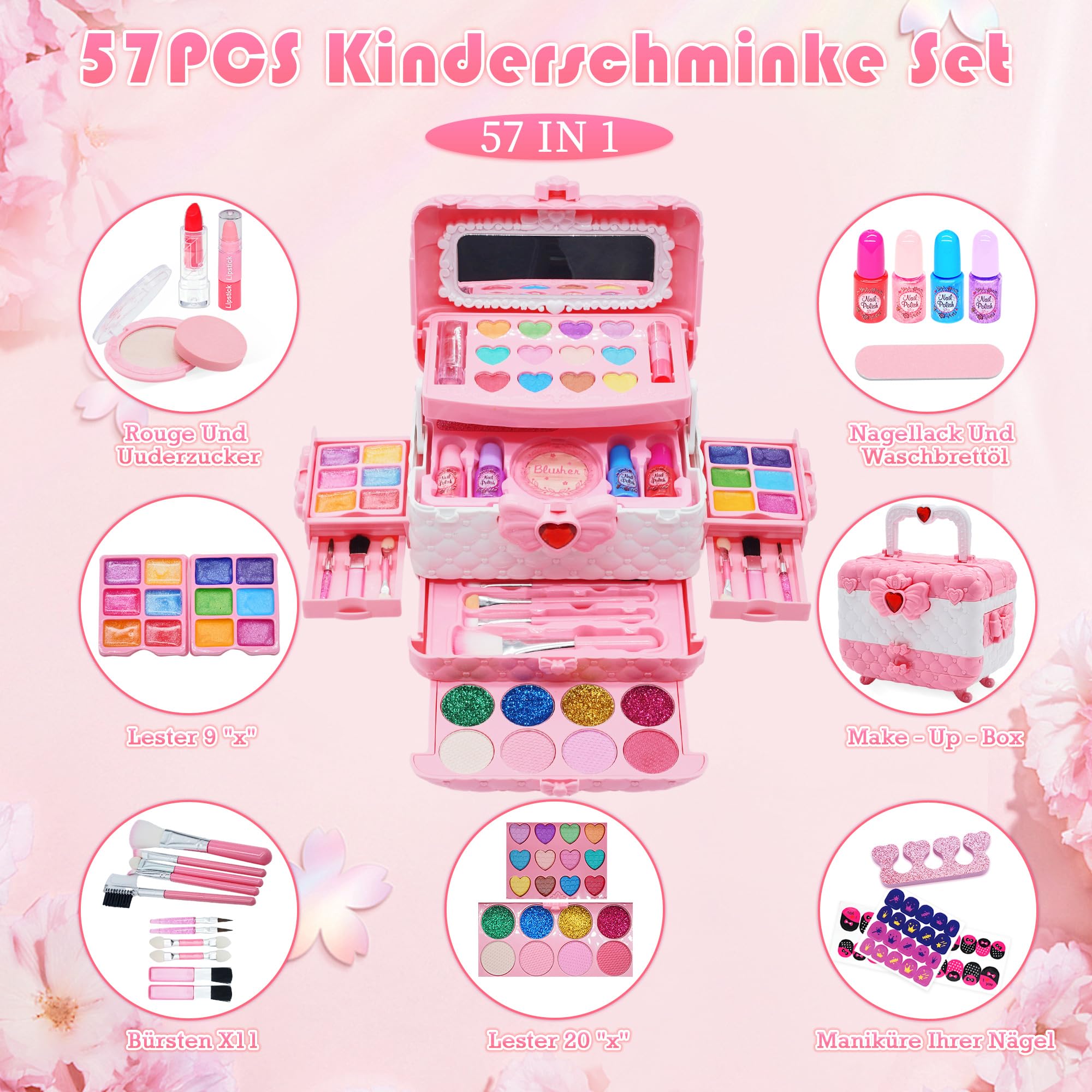 Safe Washable Kids Makeup Kit - Princess Toy Gift for Girls 4-12 Years, Play & Dress Up