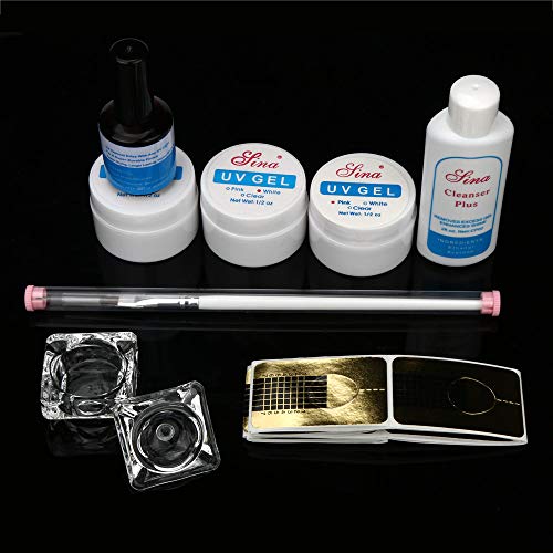 Professional Nail Art Gel Kit - 50ml Clear Brush, White Base Coat & Clip-On Nails Set for Salon & Home Manicure | DIY Nail Extension & French Tip Design