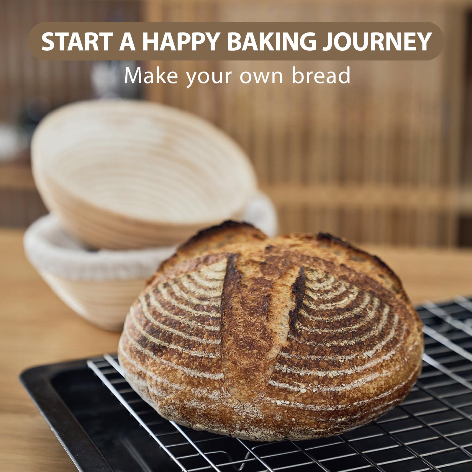 Premium Banneton Bread Proofing Basket Set of 3 (8