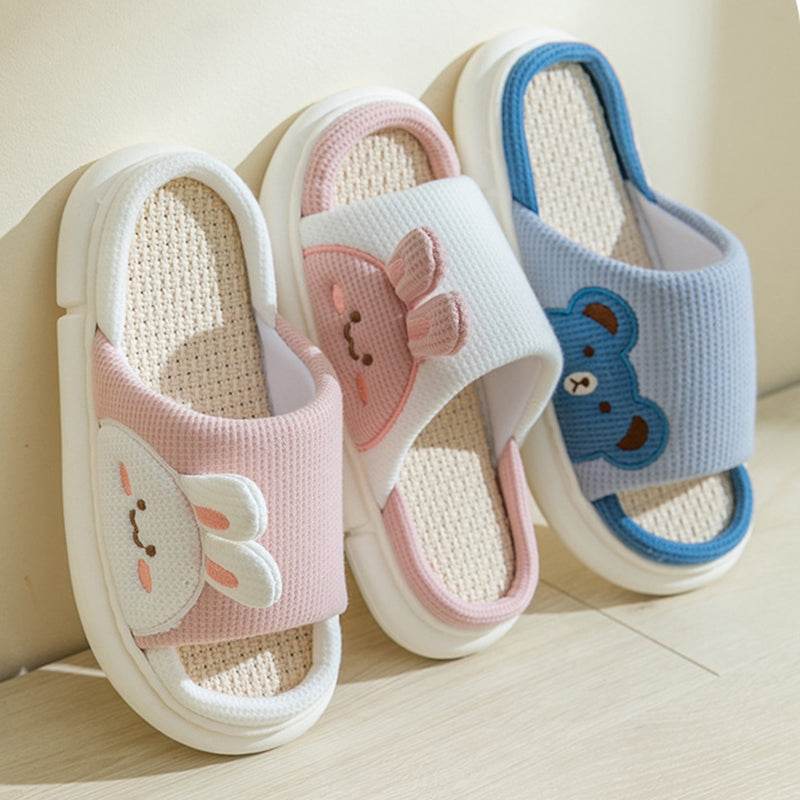 Soft & Cozy Bunny Linen Slippers for Women - Breathable Home Shoes with Non-Slip Sole - Perfect for Indoor Relaxation, Lounge Wear & Spa Days