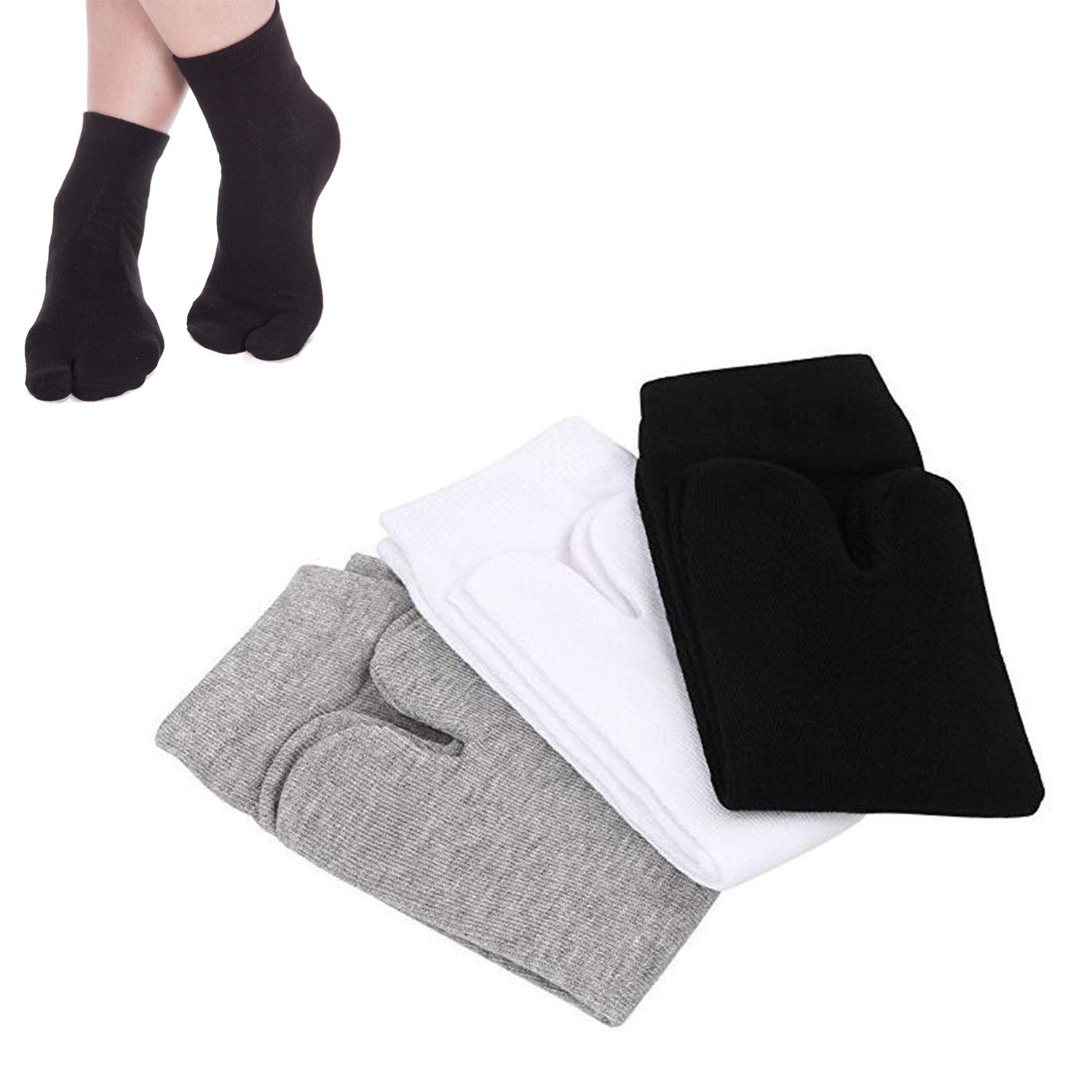 3 Pairs Japanese Tabi Socks - Split Toe Ninja Slippers for Kimono & Martial Arts - Comfortable Traditional Footwear for Indoor Wear, Cosplay, and Meditation
