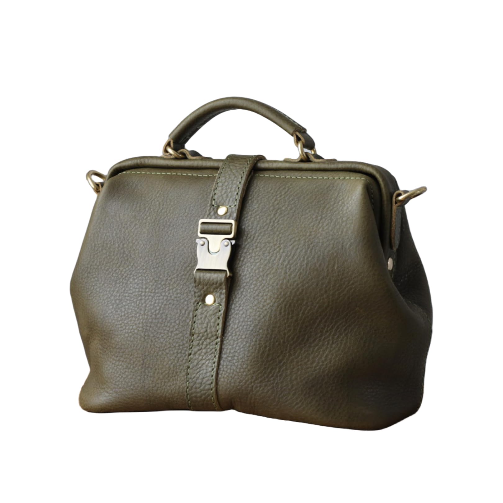Soft Leather Doctor's Bag - Stylish Doctor Style Tote, Genuine Leather Purse, Adjustable Shoulder Strap, Monogrammable Everyday Carry Large Bag (Olive) - Perfect for Medical Professionals, Work Commute & Travel