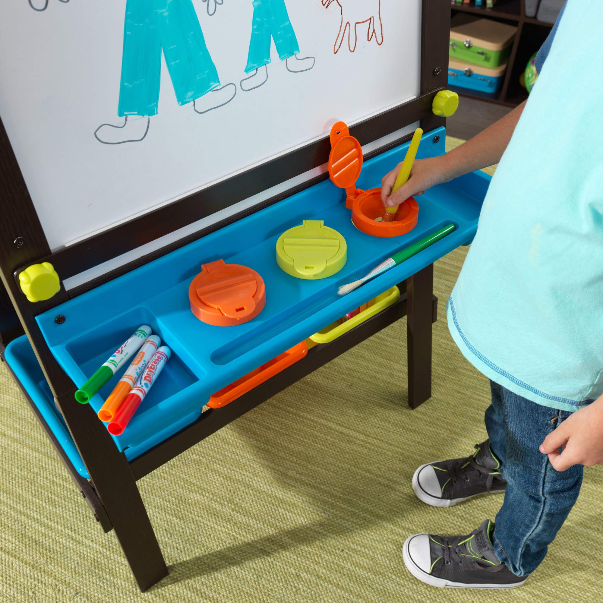 KidKraft Wooden Storage Easel with Dry Erase & Chalkboard - Kids Art Station for Drawing & Learning - Espresso Children's Furniture - Perfect Gift for 3+ Year Olds - Ideal for Playroom, Classroom & Homeschool Activities