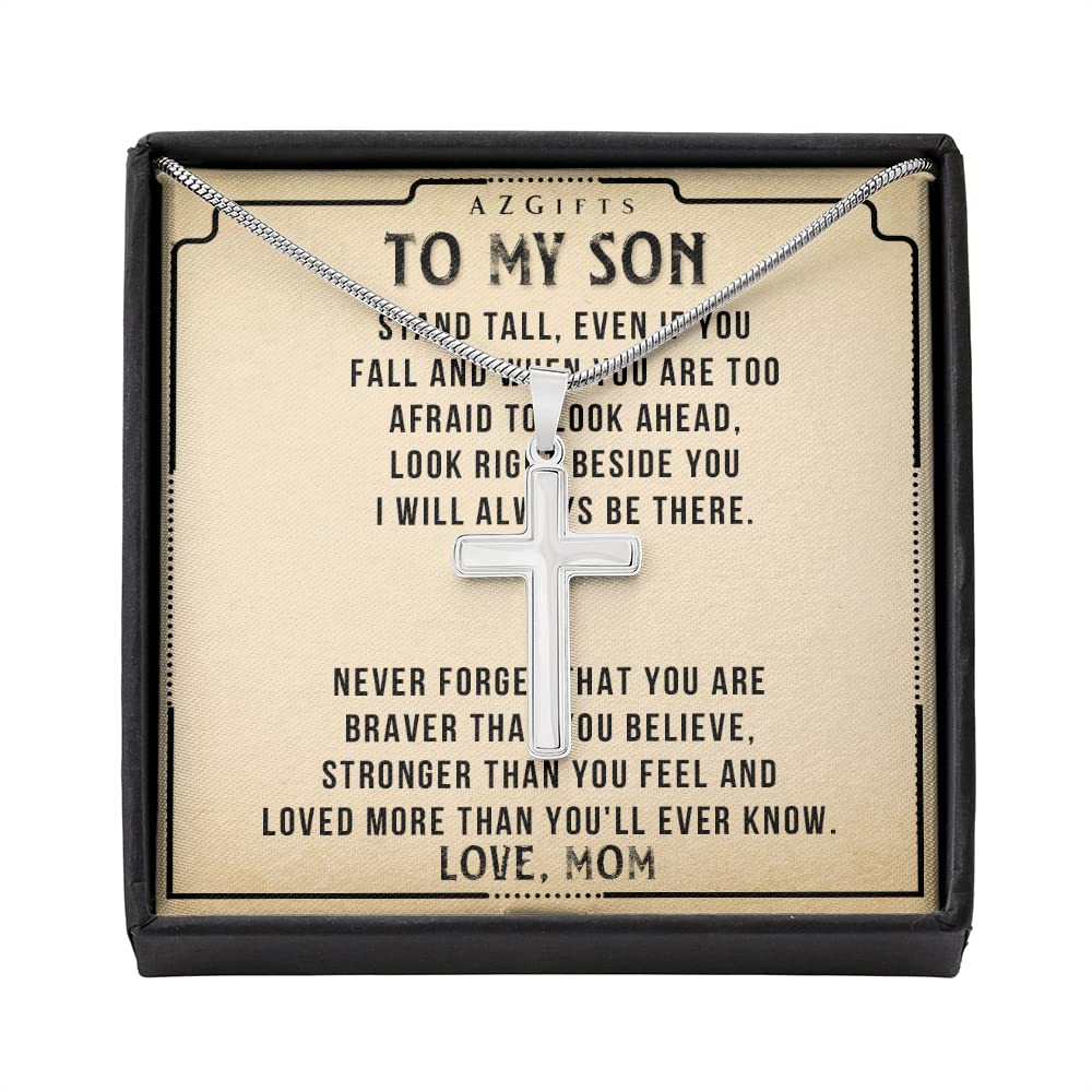 Personalized Cross Necklace & Cuban Link Chain for Men - Unique Birthday, Graduation, Valentine's Gift from Mom - Mother & Son Jewelry for Everyday Wear, Special Occasions, and Keepsake Moments