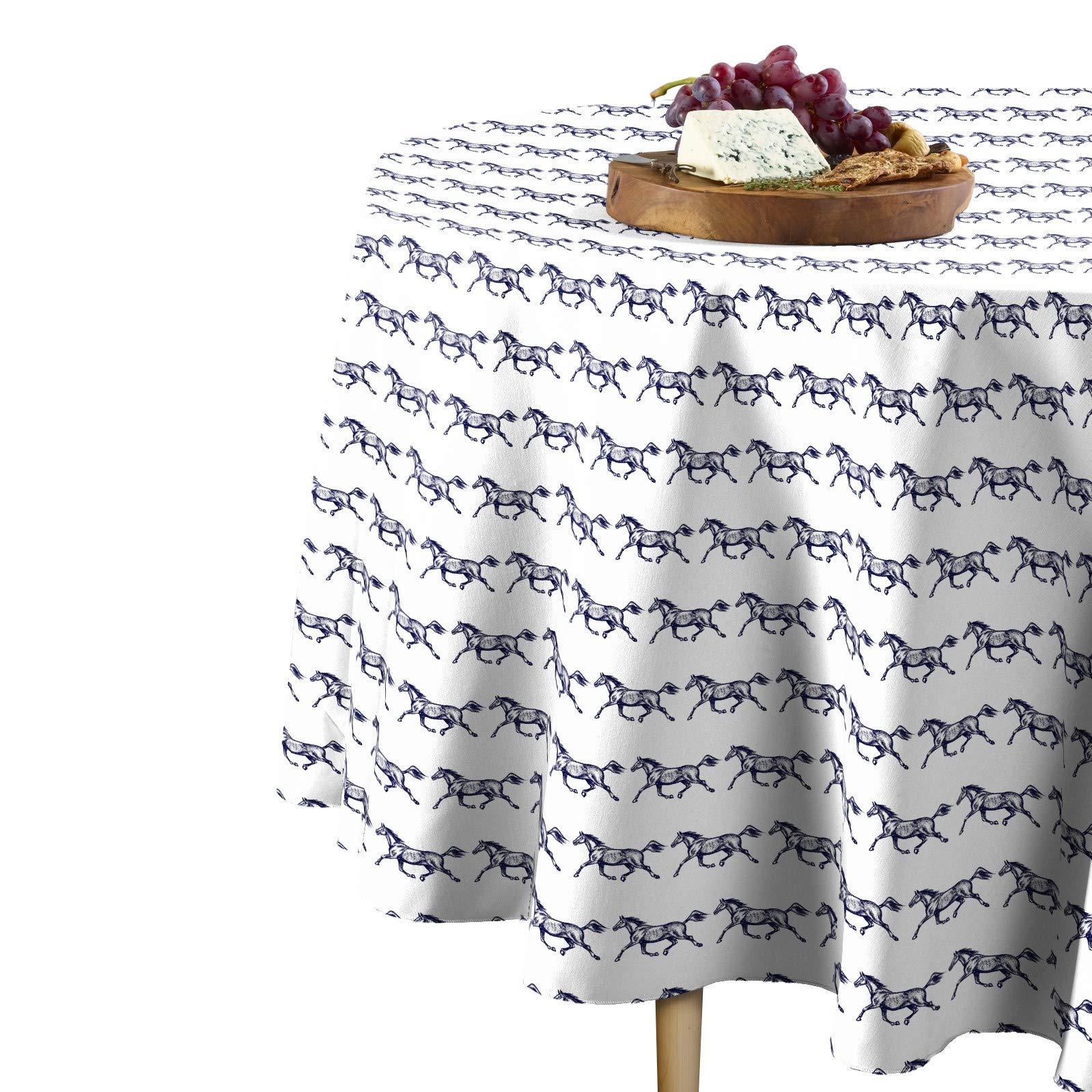 Galloping Horses Round Tablecloth - 100% Milliken Polyester Fabric, 114 Inch Diameter, Machine Washable - Perfect for Dining Rooms, Weddings, and Banquets