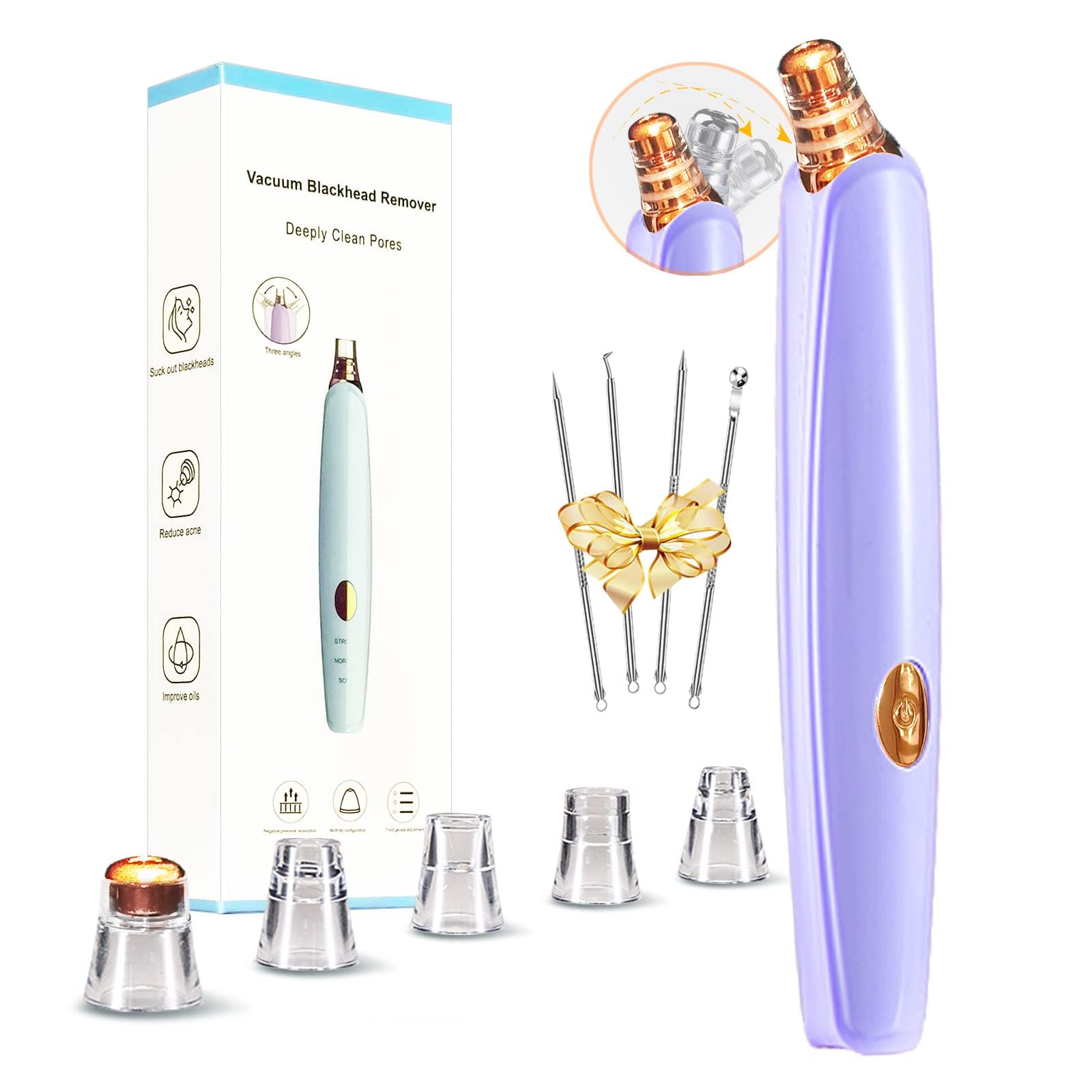 Electric Blackhead Remover Pore Vacuum Cleaner - USB Powered Facial Pore Cleaner with 5 Attachments - Deep Cleansing Blackhead Suction Tool Kit (Purple) for Acne Prone Skin & Blackhead Removal - Perfect for Daily Skincare Routine & Spa Treatments