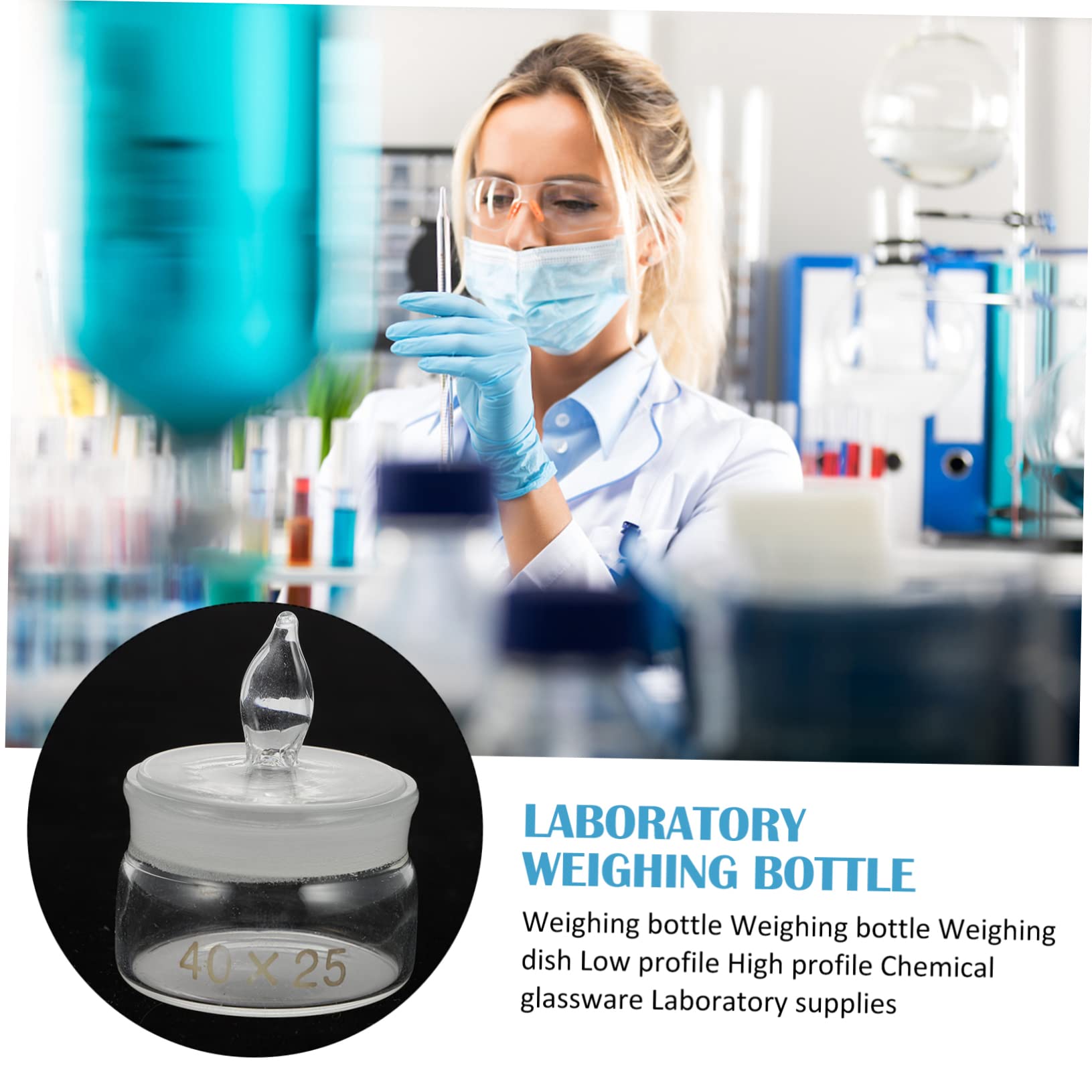 SOLUSTRE 2-Pack Glass Weighing Bottles with Graduations - 50ml Lab Sample Bottles, Weighing Flask & Holder for Chemistry Experiments, Scientific Research, and Precise Liquid Measurements in Laboratories