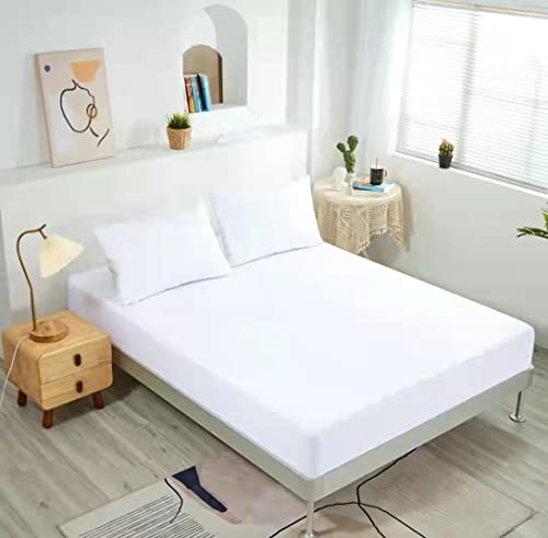 NHNHN Deep Pocket Fitted Sheet - Queen Size Soft Microfiber Bed Sheet - Wrinkle, Shrink & Fade Resistant - Easy Care Machine Washable - Perfect for Women, Teens & Kids Bedrooms (White) - Ideal for Guest Rooms, Dorms & Cozy Home Decor