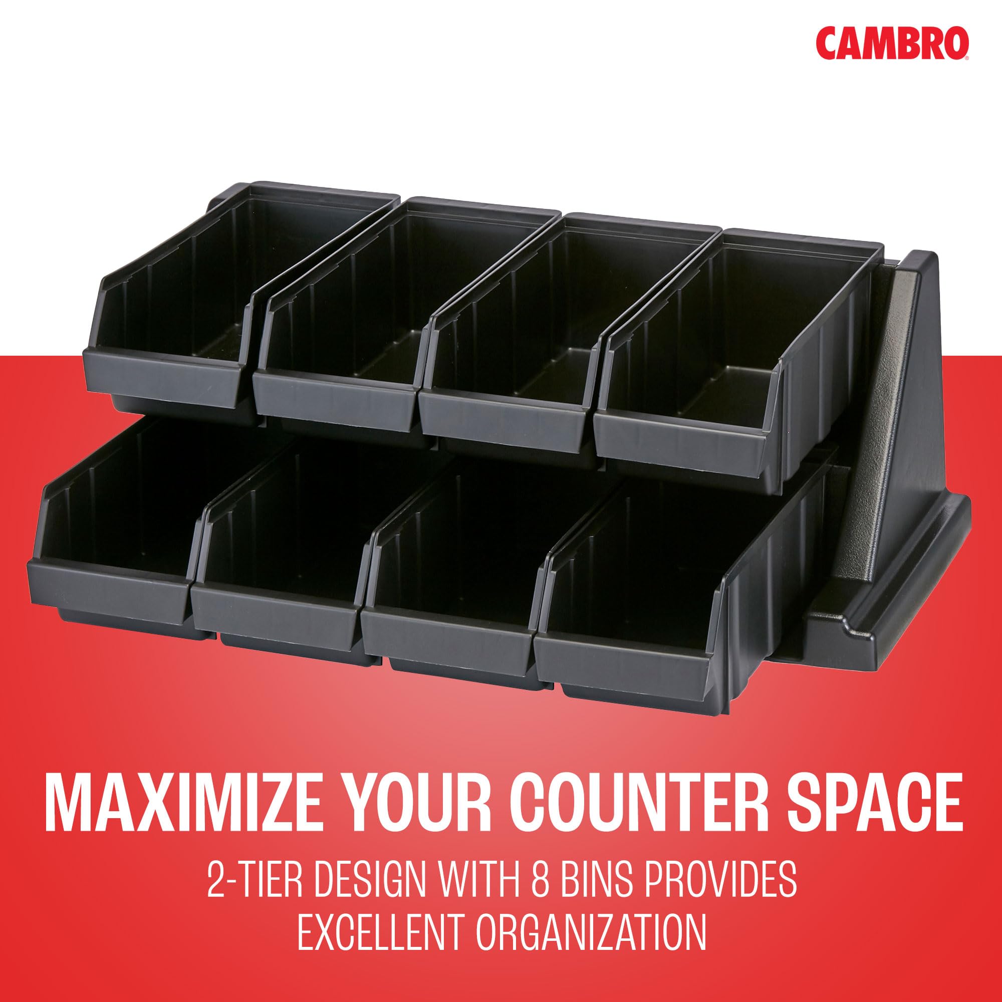 Cambro Versa Self Serve Condiment Bin - 8 Compartment Storage Organizer for Food & Coffee Condiments (Black) | Perfect for Restaurants, Cafes & Buffet Stations