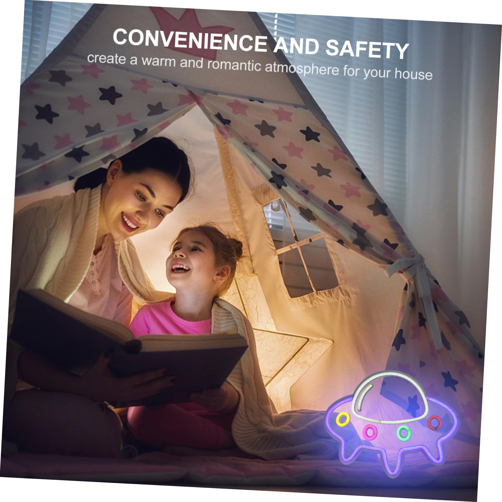 HEMOTON LED Neon Spaceship Night Light - USB Powered Kids Room Decor for Boys & Girls | Bedroom, Nursery, Game Room Lighting