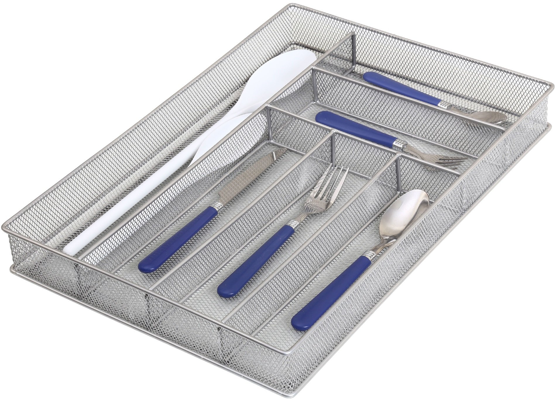 Stainless Steel Silverware Tray Organizer - 6 Compartment Cutlery Drawer Insert for Kitchen Utensils & Office Supplies | Durable Mesh Utensil Organizer for Knives, Forks, Spoons | Perfect for Home, Restaurant & Office Organization