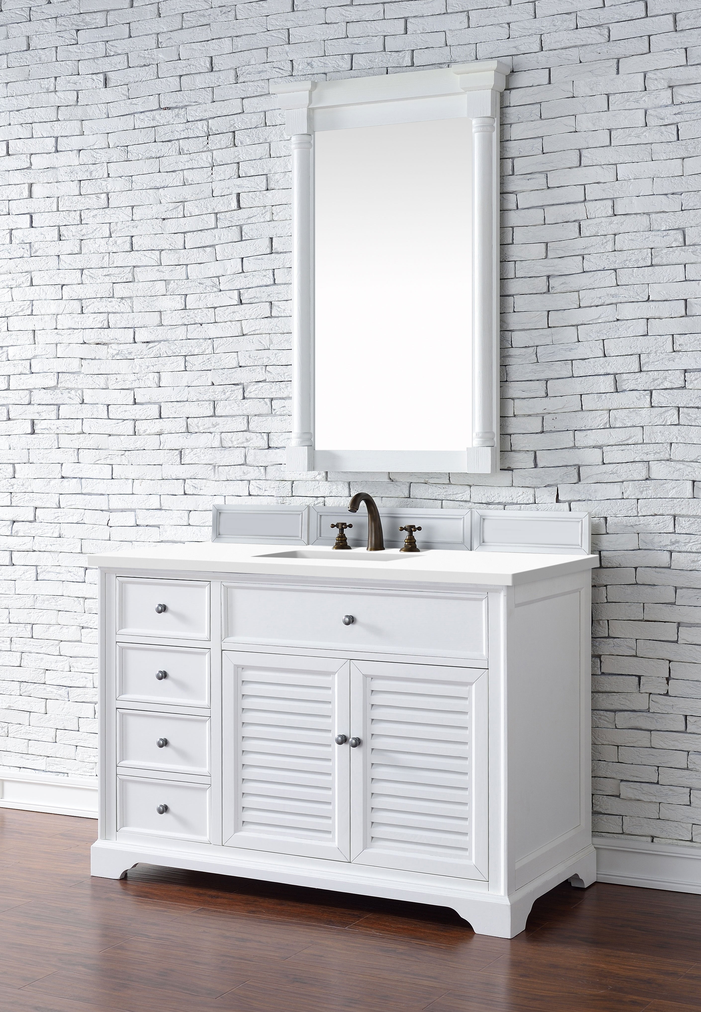 Savannah 48 Inch Single Bathroom Vanity Cabinet with White Zeus Quartz Top - Bright White Finish for Modern Bathrooms | Perfect for Master Bath, Guest Bath & Powder Room Remodeling