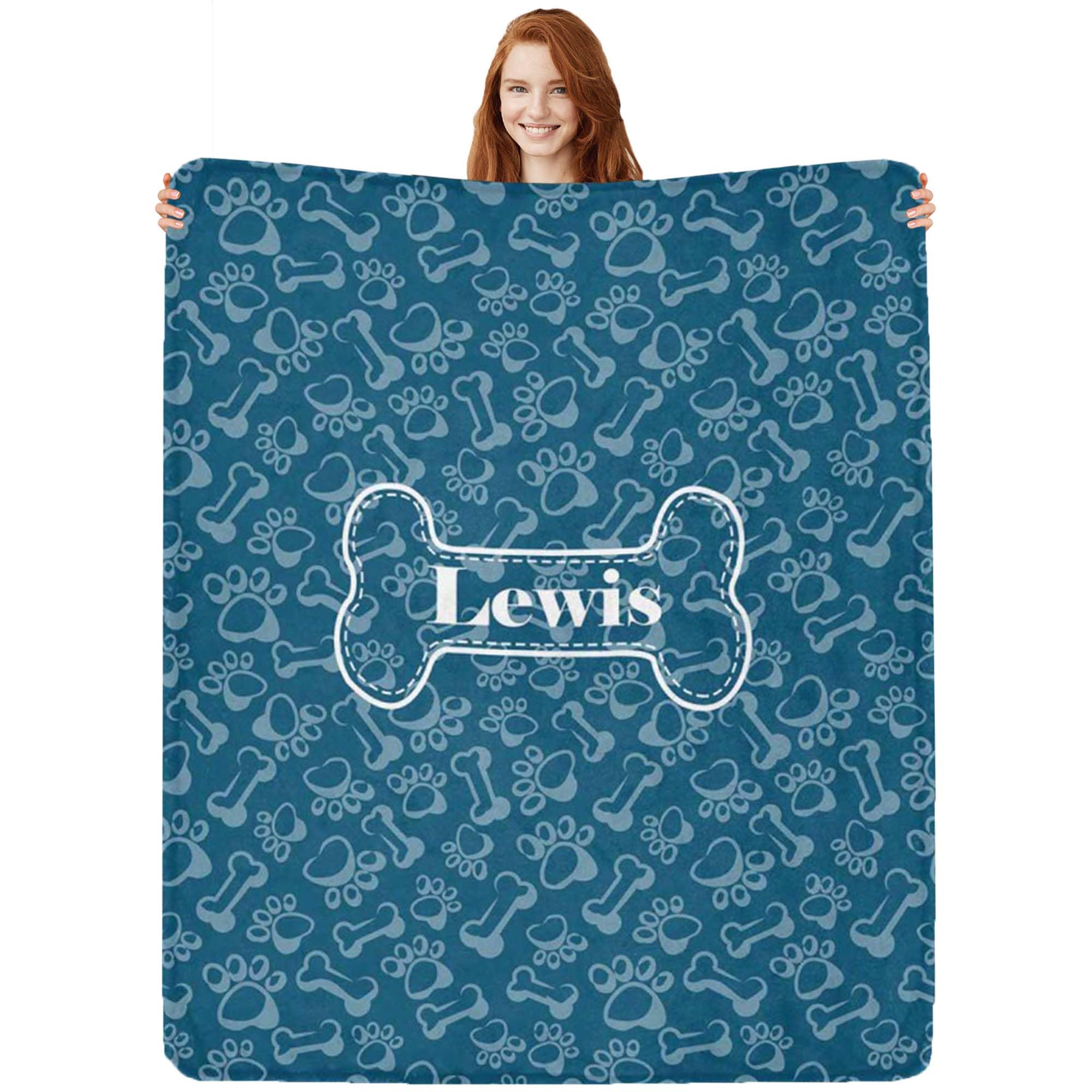Custom Personalized Paw Print Dog Blanket with Pet's Name - Soft Fleece Throw Blanket for Small, Medium & Large Dogs | Memorial Gift for Dog Lovers, Pet Parents | Perfect for Couch, Bed & Travel Use