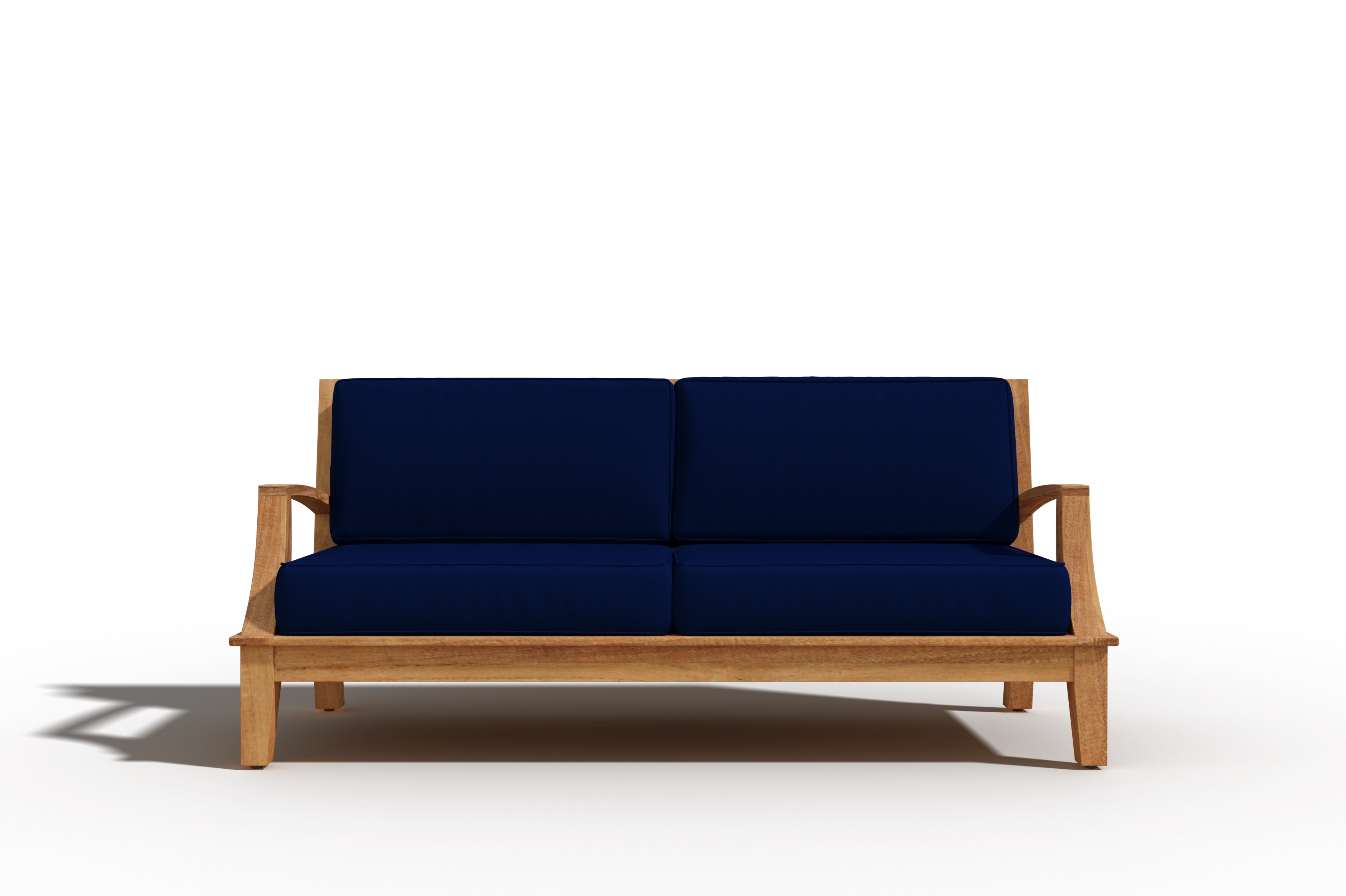 Eliane 3-Person Teak Outdoor Sofa with Sunbrella Navy Cushion - Waterproof Patio Furniture for Garden, Poolside & Backyard Relaxation