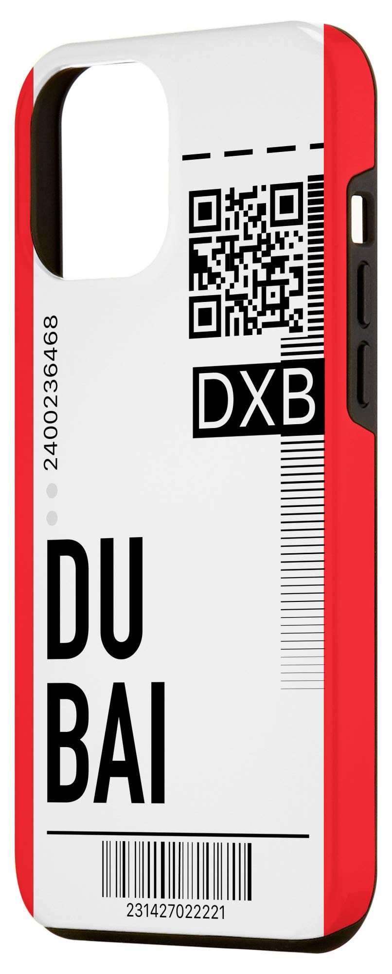 iPhone 12 Pro Max Phone Case - Dubai Air Flight Ticket Design with Boarding Pass & City Skyline | Stylish Red Protective Cover for Travel Enthusiasts & Frequent Flyers