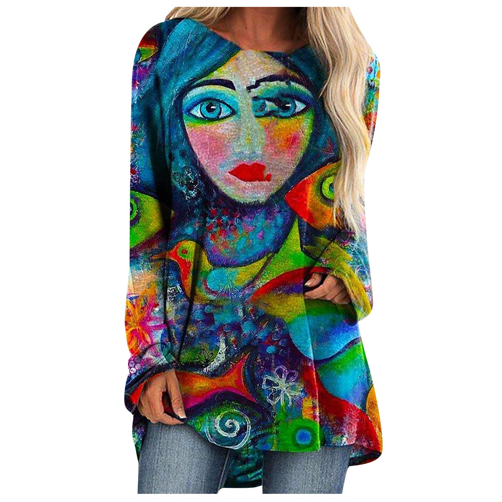 COOKI Women's Fashion Graphic Print Long Sleeve Pullover Sweater Tops - Casual Dress Shirts for Work, Date & Everyday Wear | Trendy Fall Winter Outfits
