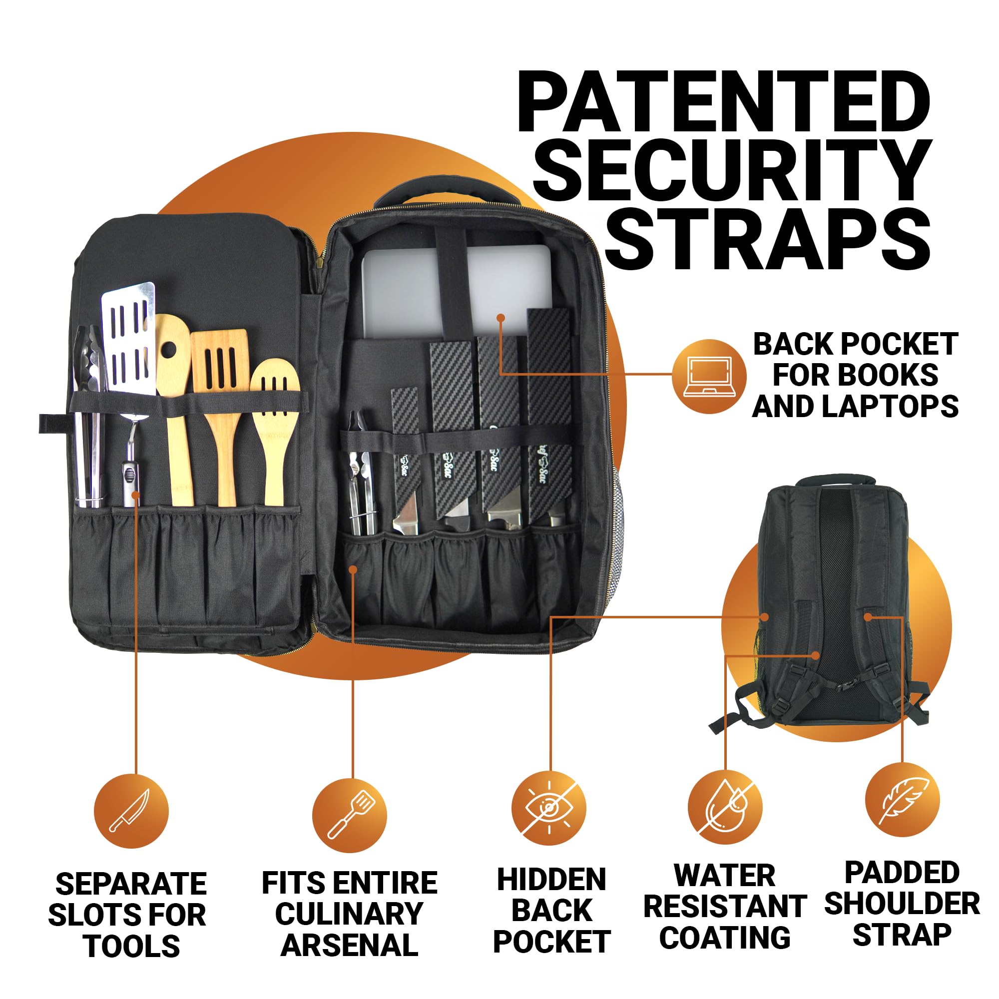 Professional Chef Backpack for Travel - Water-Resistant Knife Bag with 21+ Pockets for Kitchen Tools & Utensils | Fits Laptop & Notebook | Ideal for Chefs, Culinary Students & Cooking Enthusiasts (Black) | Perfect for Culinary School, Work Commute & Professional Kitchen Use