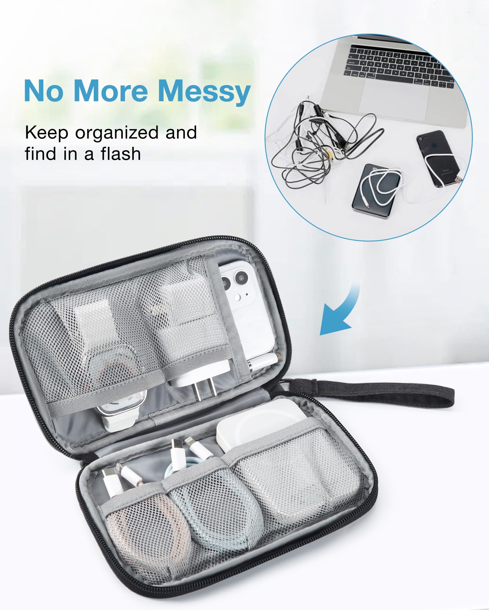 BAGSMART Travel Cable Organizer Bag - Cord Management Pouch for Chargers, Cables, Phones & Flash Drives | Compact Single-Layer Tech Accessories Case (Black) | Perfect for Business Trips, Daily Commute & Home Office Organization