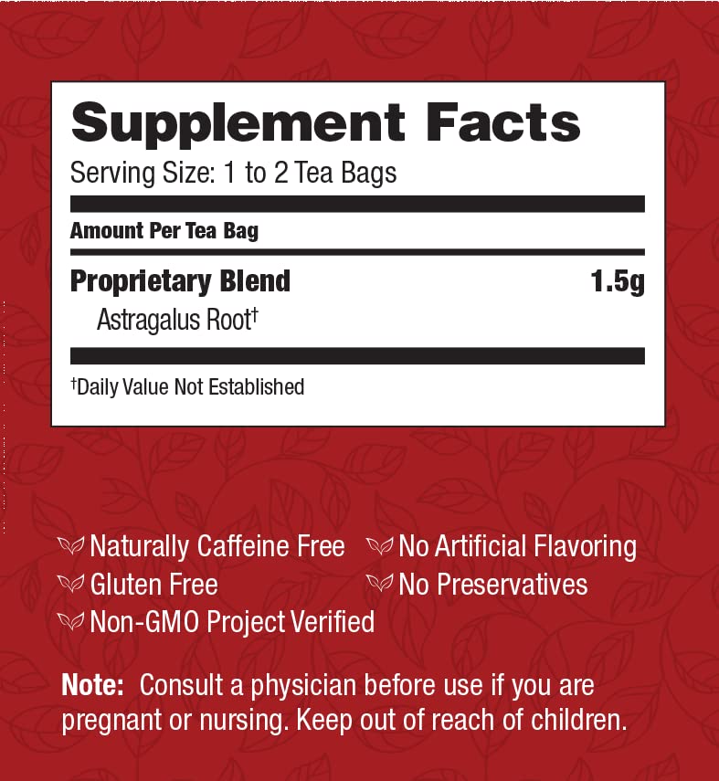 Bravo Tea Astragalus Herbal Tea - Caffeine Free, 20 Tea Bags - Immune Support & Relaxation for Daily Wellness