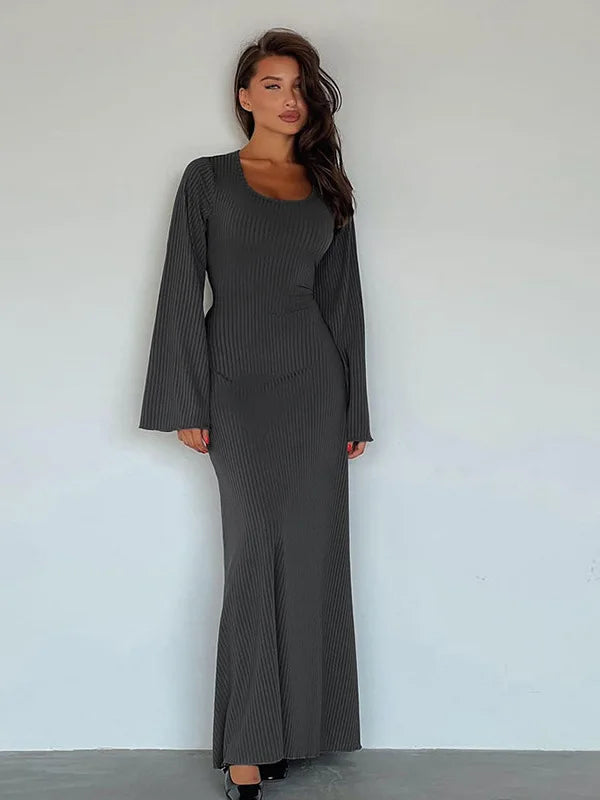 Women's Square Neck Flare Sleeve Lace-Up Waist Bodycon Dress - Autumn Winter Slim Fit Party Club Streetwear for Date Night & Holiday Outfits