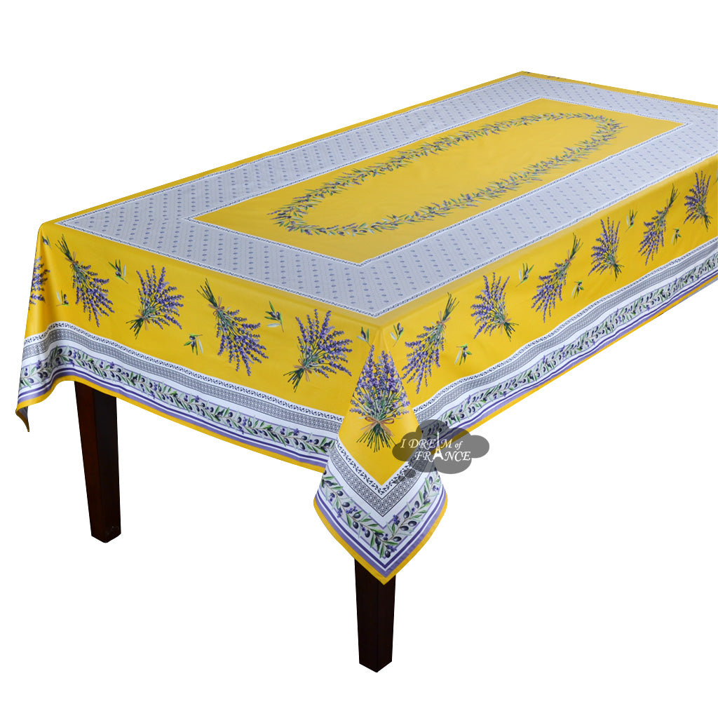 Premium 60x78 Inch Yellow Acrylic Coated Cotton Tablecloth - Waterproof & Stain-Resistant Rectangular Table Cover by Tissus Toselli - Perfect for Dining Tables, Parties, Weddings & Outdoor Events