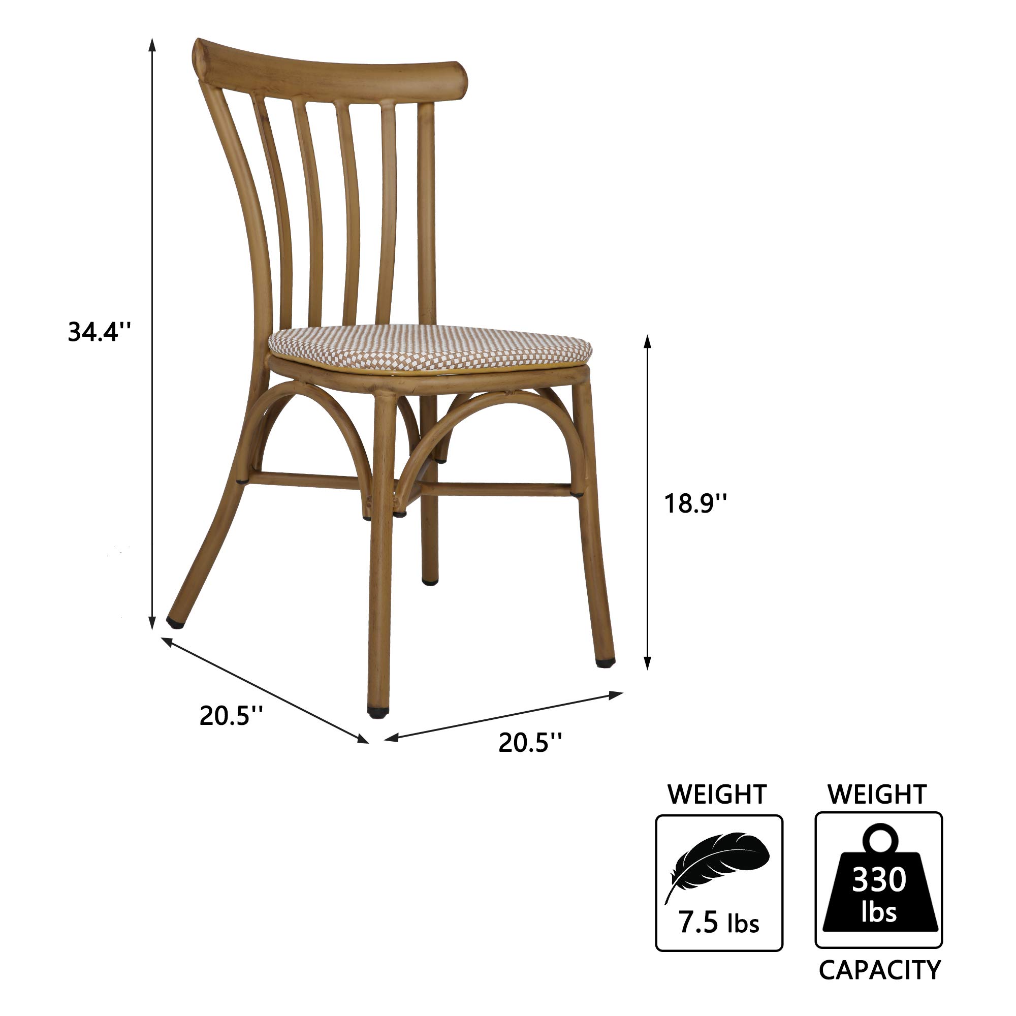 LUCKYERMORE Modern Armless Dining Chairs Set of 2 - White Lattice Fabric Upholstered Seats with Backrest, Aluminum Frame for Kitchen, Bistro & Cafe - Perfect for Small Spaces, Breakfast Nooks & Urban Dining Areas