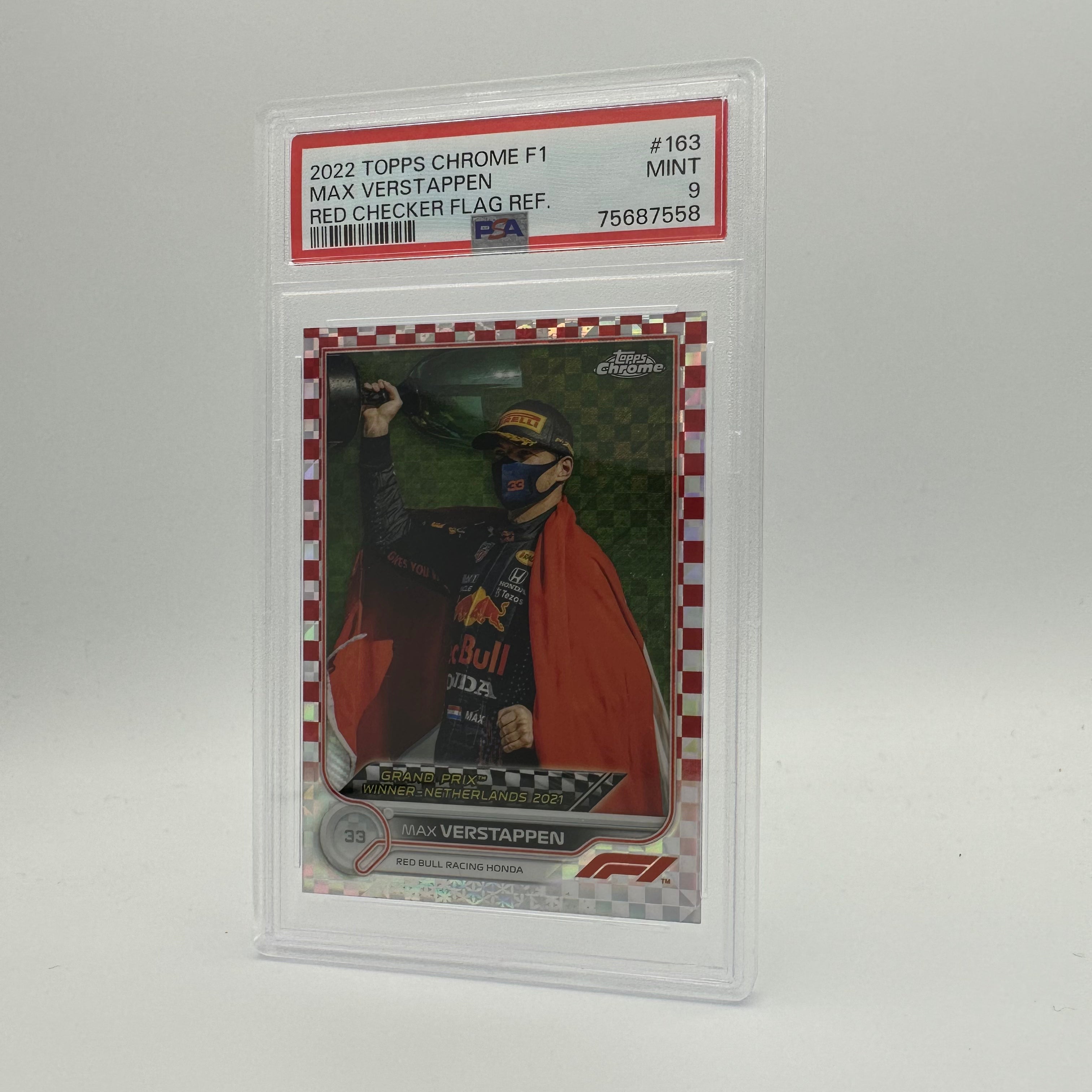 PSA 9 Graded 3/5 MAX VERSTAPPEN #163 Red Checker Flag Refractor Trading Card - Perfect for Collectors, Racing Fans & Display Cases