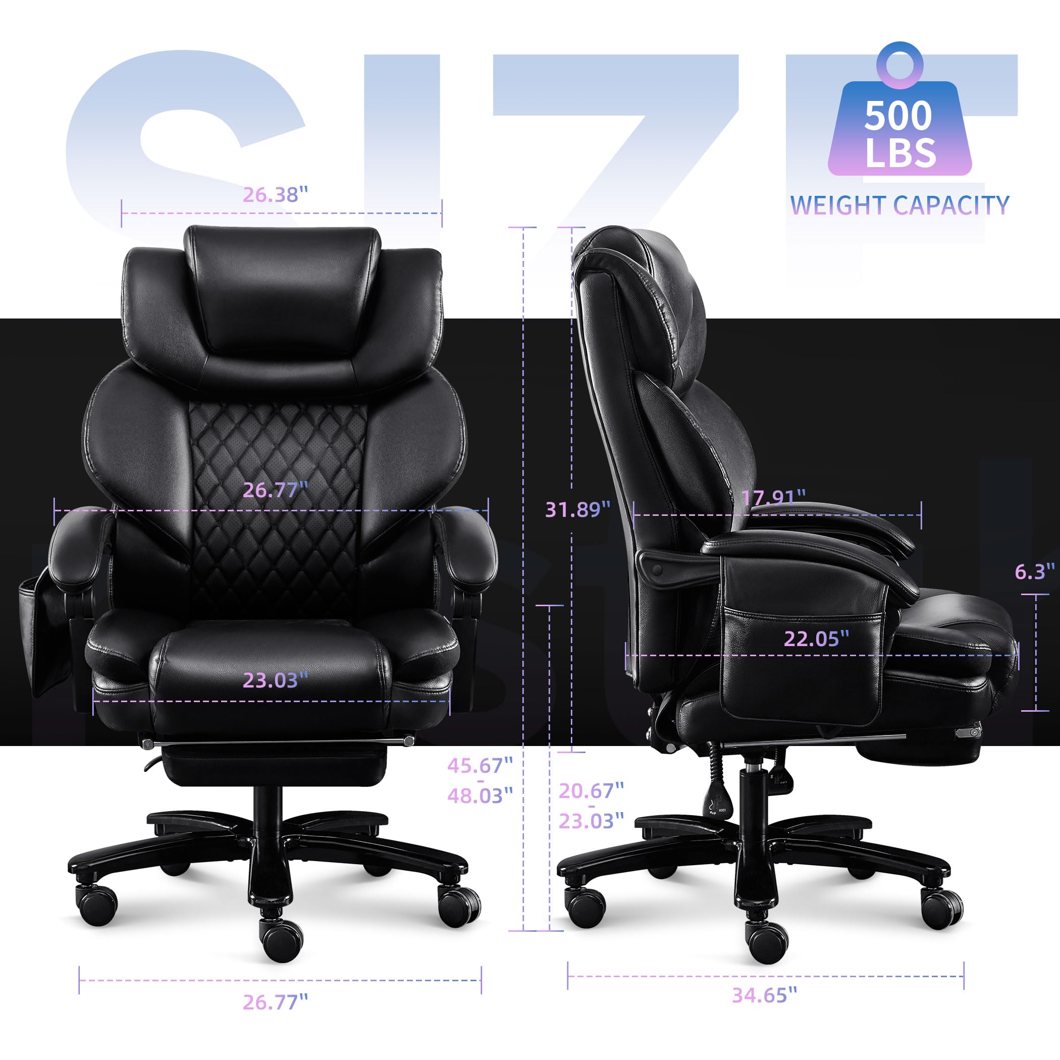 Big and Tall Executive Chair 500lbs Capacity - 3D Rolling Massage Lumbar Support, High Back Recliner with Footrest, Wide Breathable Seat - Office & Home Desk Chair for Large Men - Perfect for Long Work Hours & Gaming Sessions