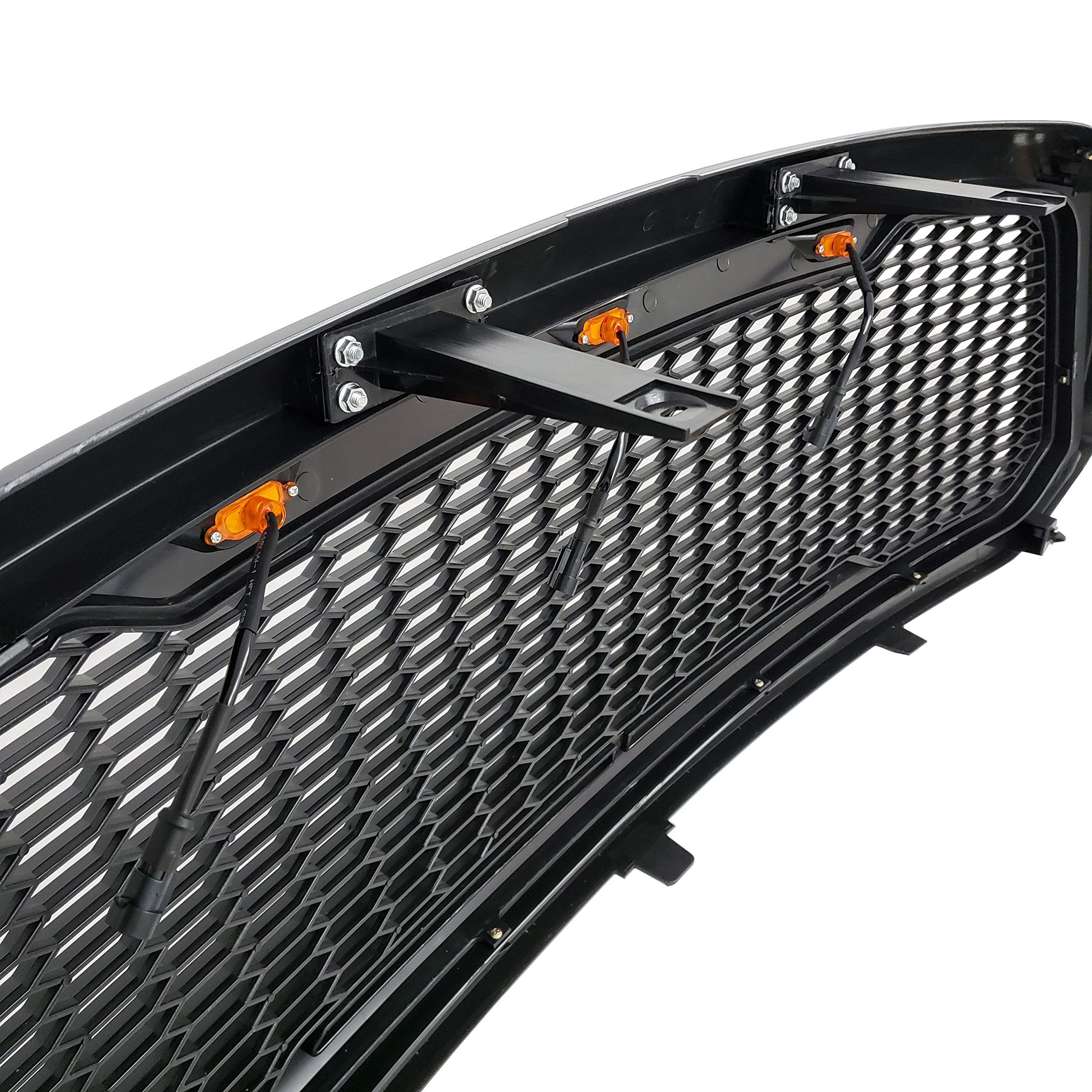 Paragon Matte Black Honeycomb Mesh Front Grille for 2013-2018 Dodge Ram 1500 (Includes 2019 Classic Models) - 3 LED Lights, Durable Replacement Grill for Off-Road & Truck Customization - Perfect for Off-Roading, Truck Shows & Daily Driving Upgrades