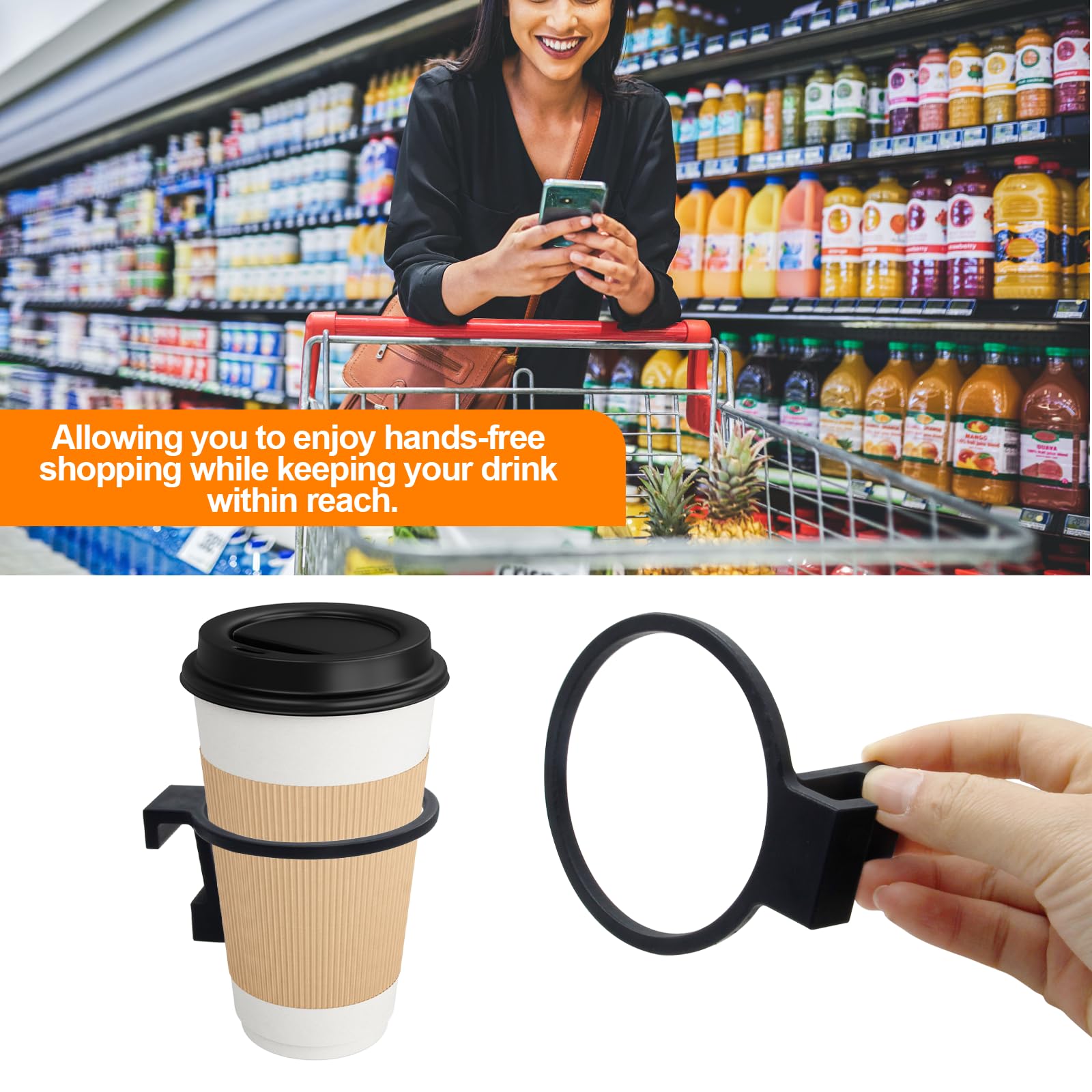 Shopping Cart Cup Holder - Black Hanging Drink Holder Attachment for Grocery Carts | Perfect for Supermarkets, Malls & Strollers - Keep Beverages Secure While Shopping