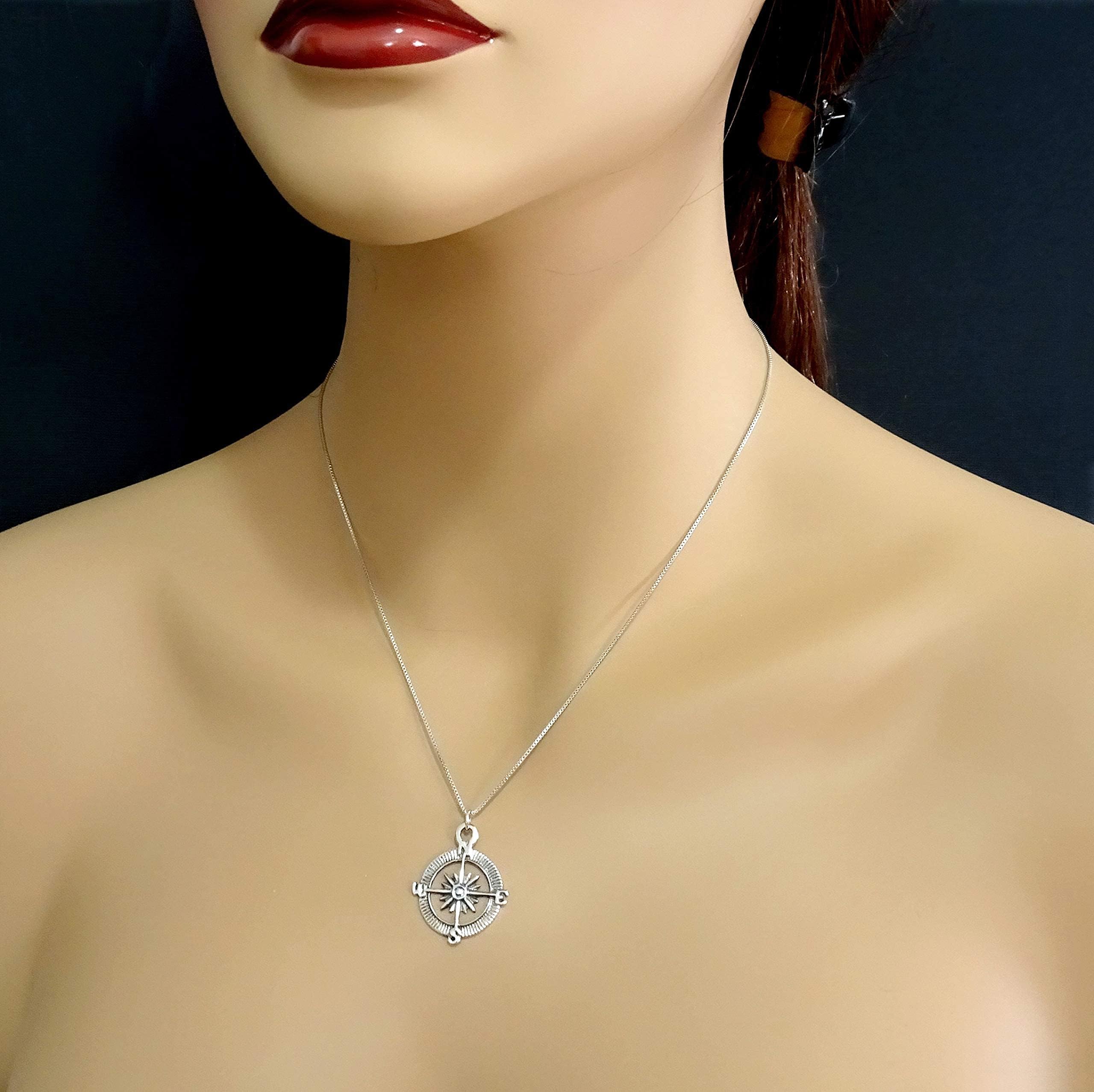 2025 Graduation Gift for Women - Sterling Silver Compass Necklace with 18