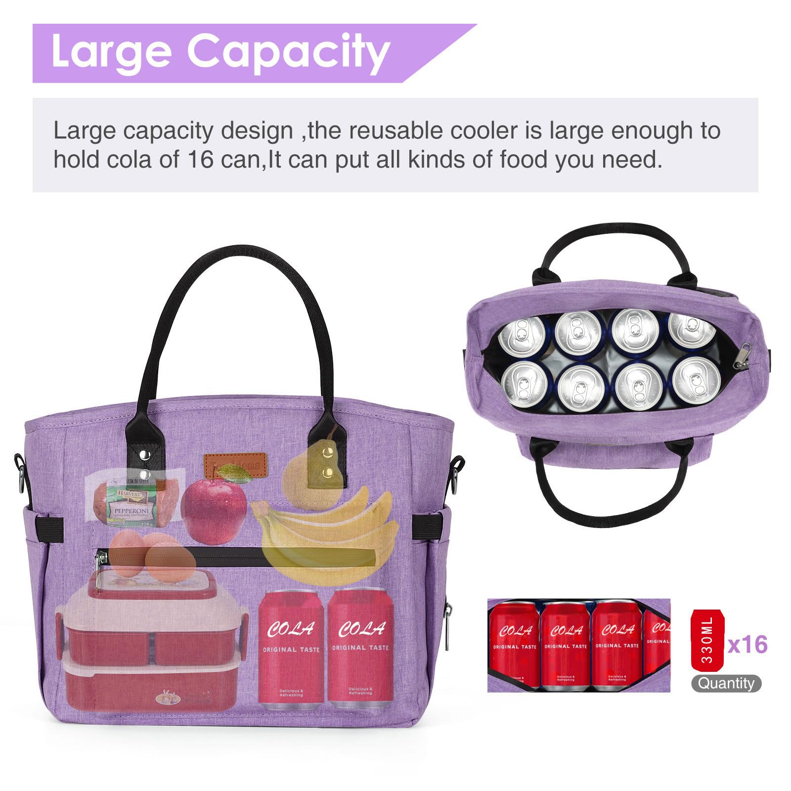 Insulated Lunch Bag for Women & Men - Adjustable Shoulder Strap, Large Reusable Cooler Tote for Office, Work, Picnic, Beach & Outdoor Activities - Perfect for Meal Prep, School Lunch & Travel