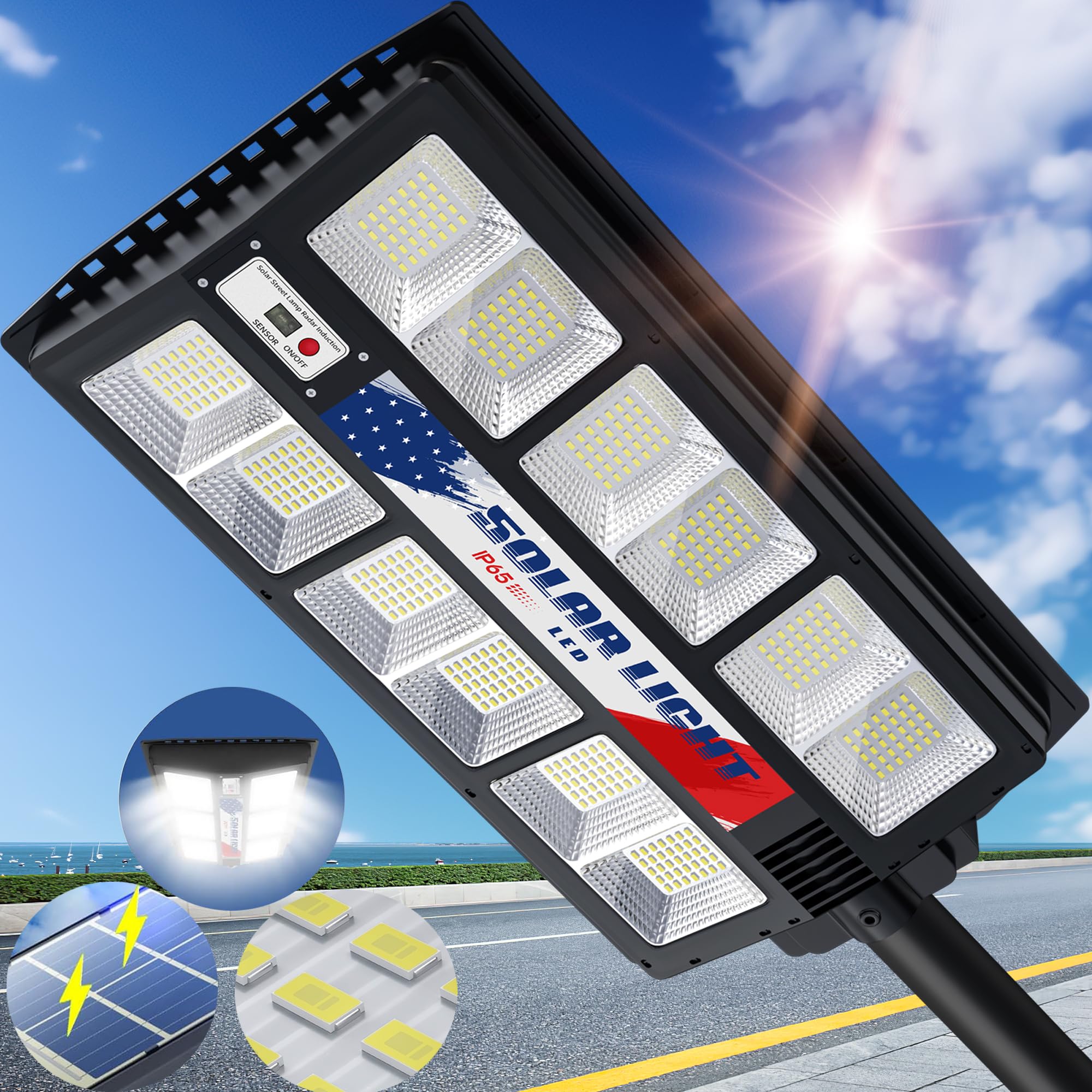 3600W Solar Street Lights Outdoor Waterproof - 6500K 80000LM LED Solar Parking Lot Lights with Dusk to Dawn Sensor, Wide Angle Motion Detection & Remote Control for Yard, Path, Driveway, Garden, and Parking Area Lighting