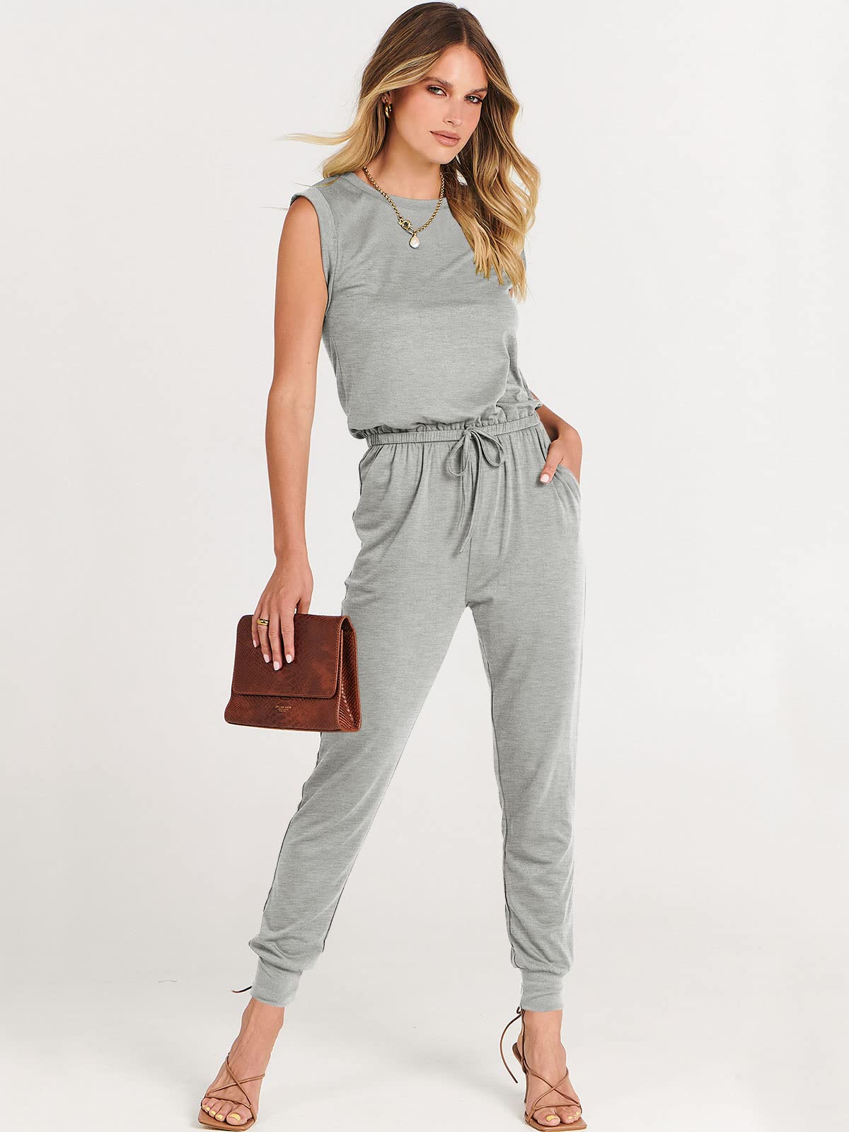 ANRABESS Women's Summer Sleeveless Jumpsuit - Casual Loose Stretchy Romper Dress, Trendy Crewneck Outfit 2025 | Perfect for Beach Vacation, Weekend Brunch & Summer Parties