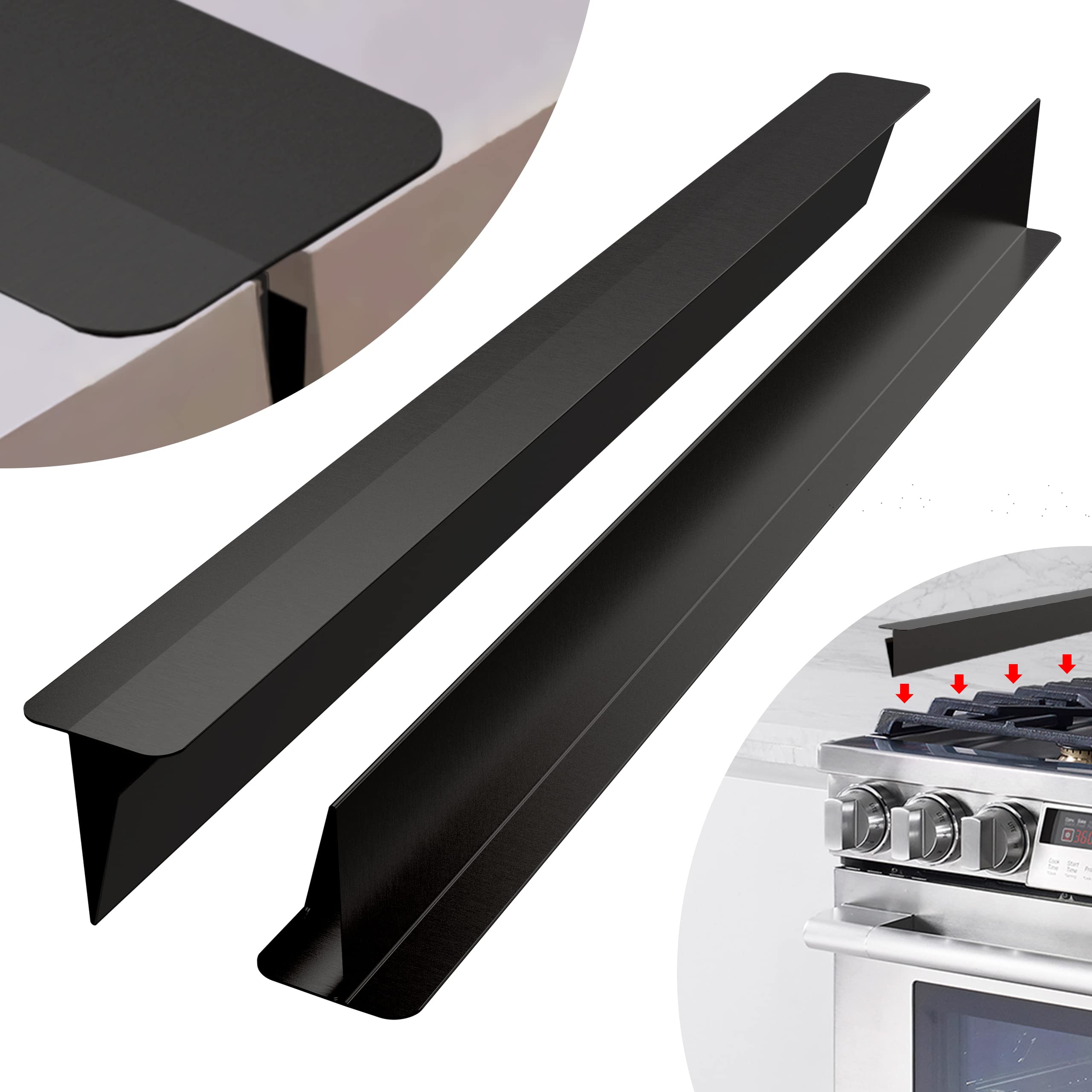 Upgraded T-Shaped Kitchen Stove Counter Gap Cover (2 Pack) - Stainless Steel Stove and Counter Gap Filler for Spill Protection - 20 Inch Black - Perfect for Sealing Gaps, Preventing Food Debris & Liquid Spills in Modern Kitchens