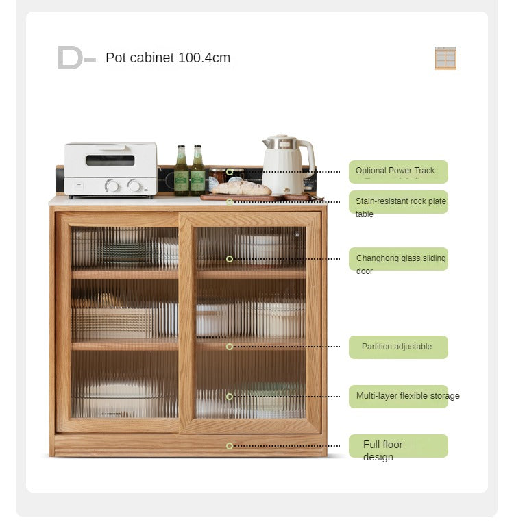 Solid Oak Wood Sideboard Buffet Cabinet - Multi-Functional Storage Locker with Drawers & Shelves for Dining Room, Living Room, and Entryway Organization